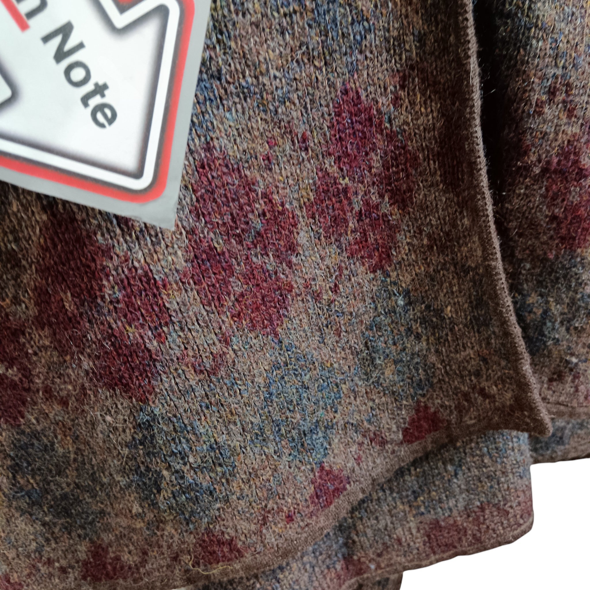 Condition image for Aquascutum Shetland Wool Knitted Brown Geometric Pattern Poncho One Size Womenswear | Pre-loved