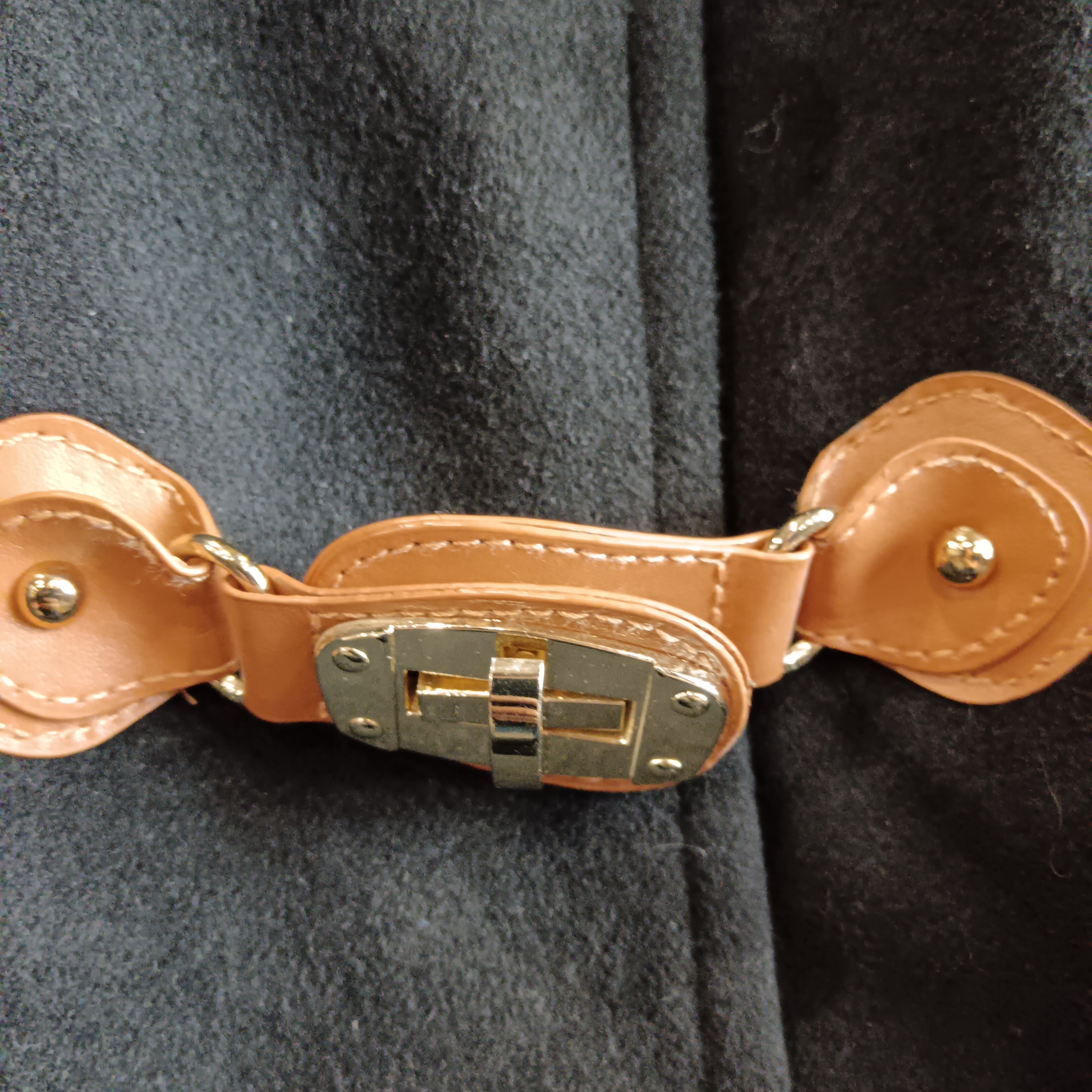 Close up image for Rino & Pelle Black Women's Coat With Faux Fur Trim And Decorative Buckle Size 40 -Womenswear | Pre-loved