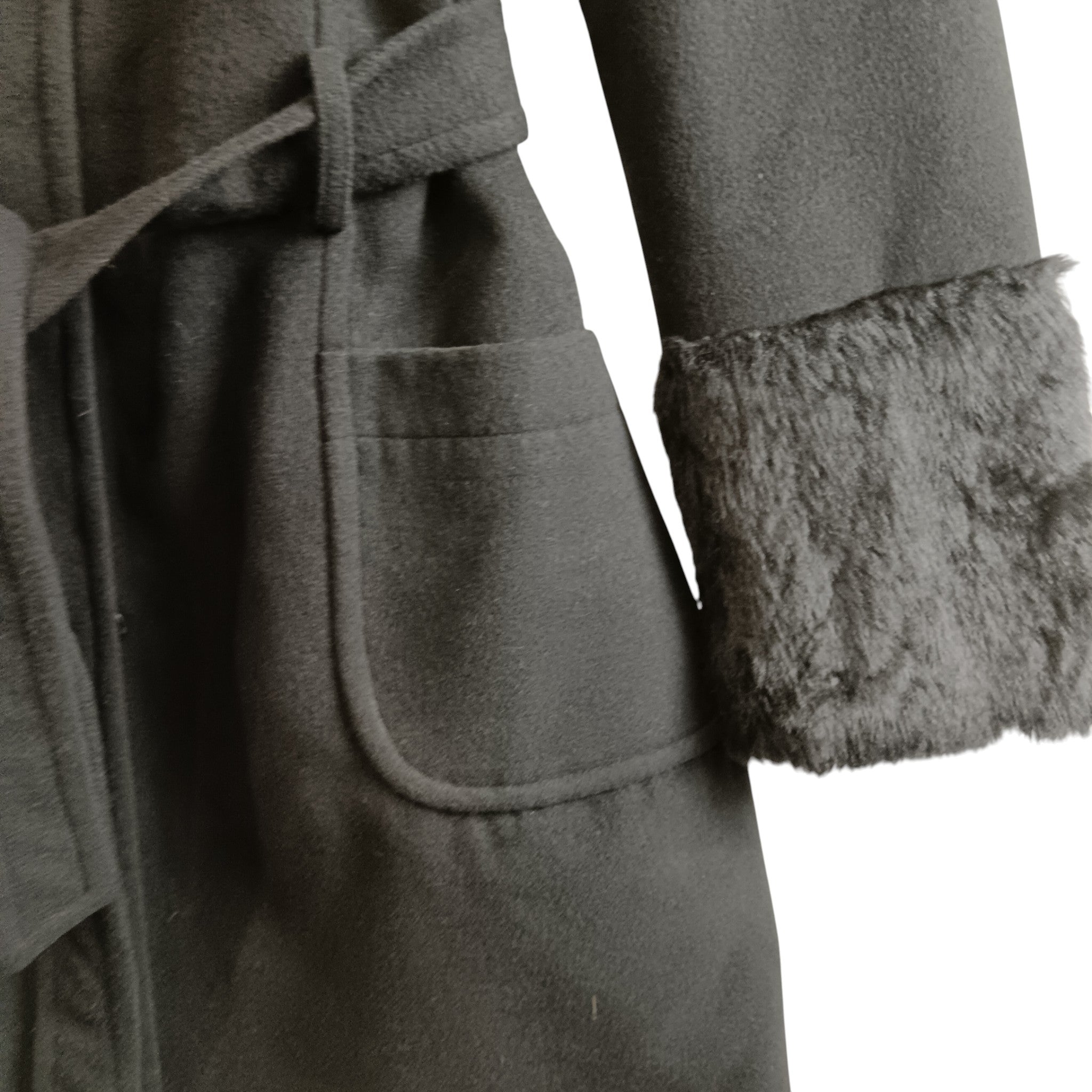 Close up image for Rino & Pelle Black Women's Coat With Faux Fur Trim And Decorative Buckle Size 40 -Womenswear | Pre-loved