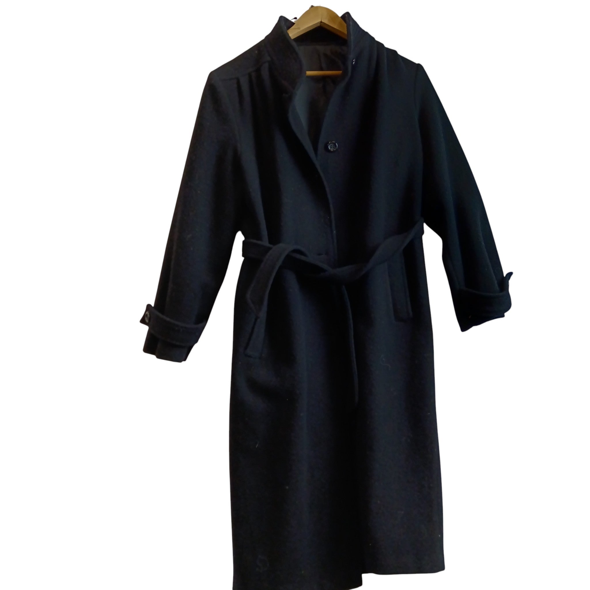 Front image for Unbranded Pure Wool Ladies Mid Length Black Coat UK Medium- Womenswear | Pre-loved