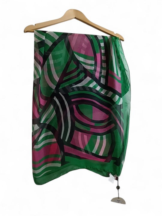 general image for Marie Mero 100% Silk Squared Scarf Green and Pink - Tags On - Womenswear | Pre-loved