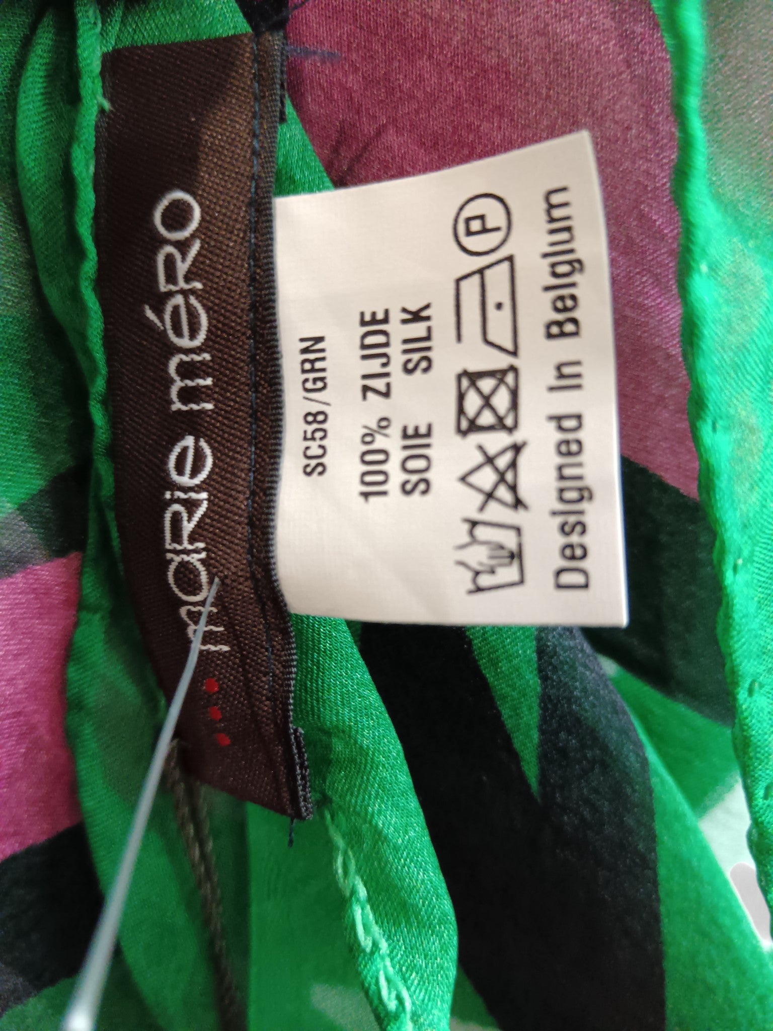 Labels image for Marie Mero 100% Silk Squared Scarf Green and Pink - Tags On - Womenswear | Pre-loved