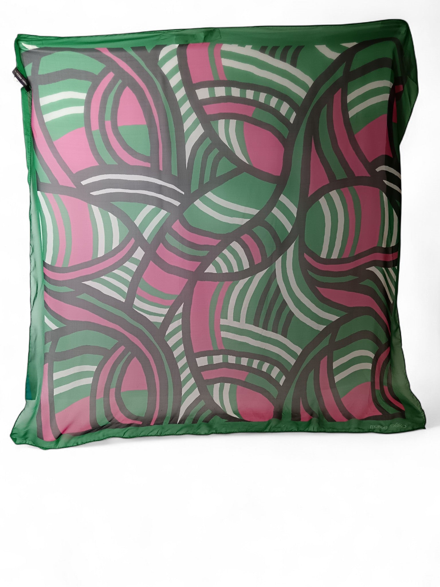 Image for Marie Mero 100% Silk Squared Scarf Green and Pink - Tags On - Womenswear | Pre-loved