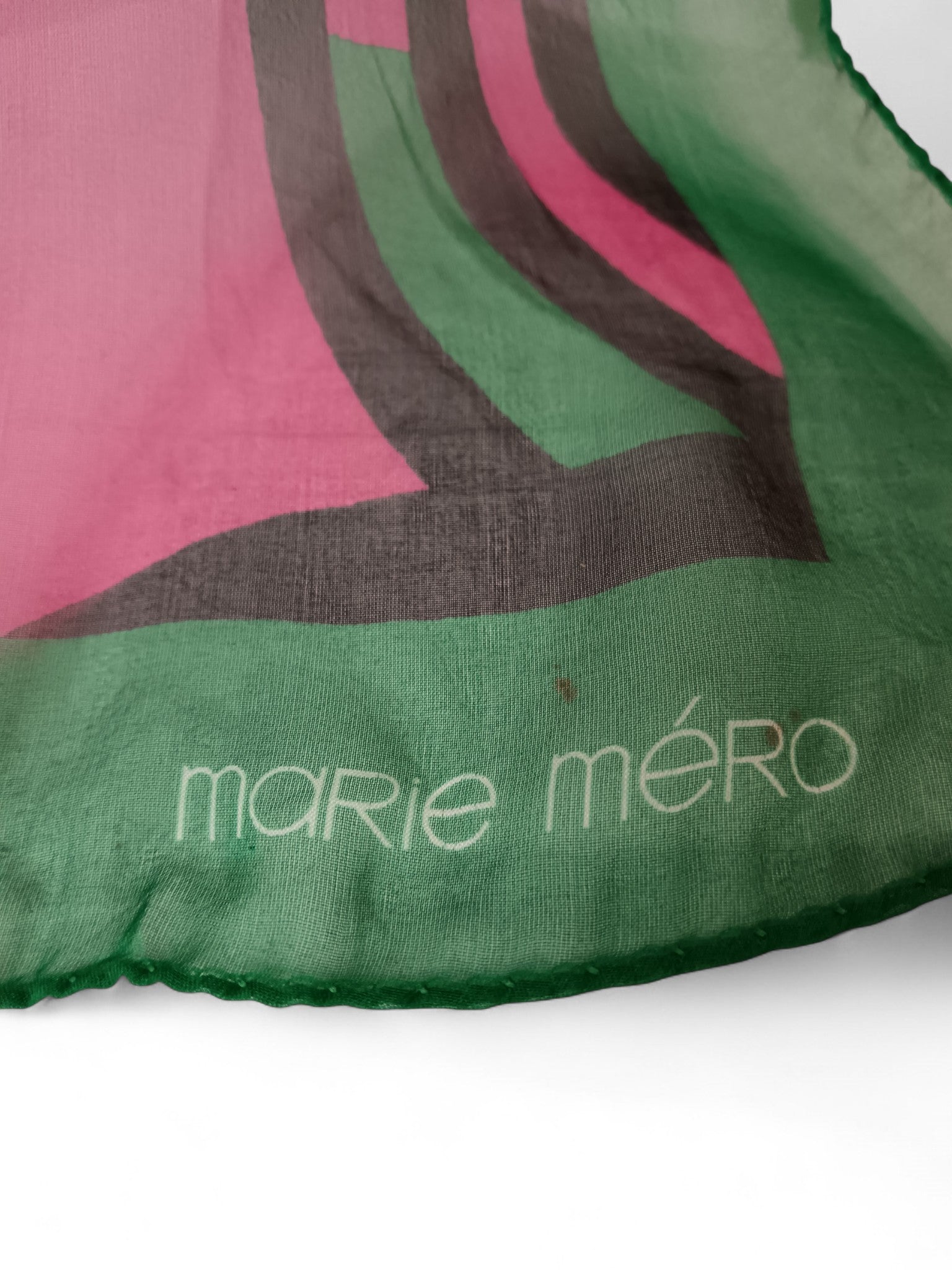 Close up image for Marie Mero 100% Silk Squared Scarf Green and Pink - Tags On - Womenswear | Pre-loved