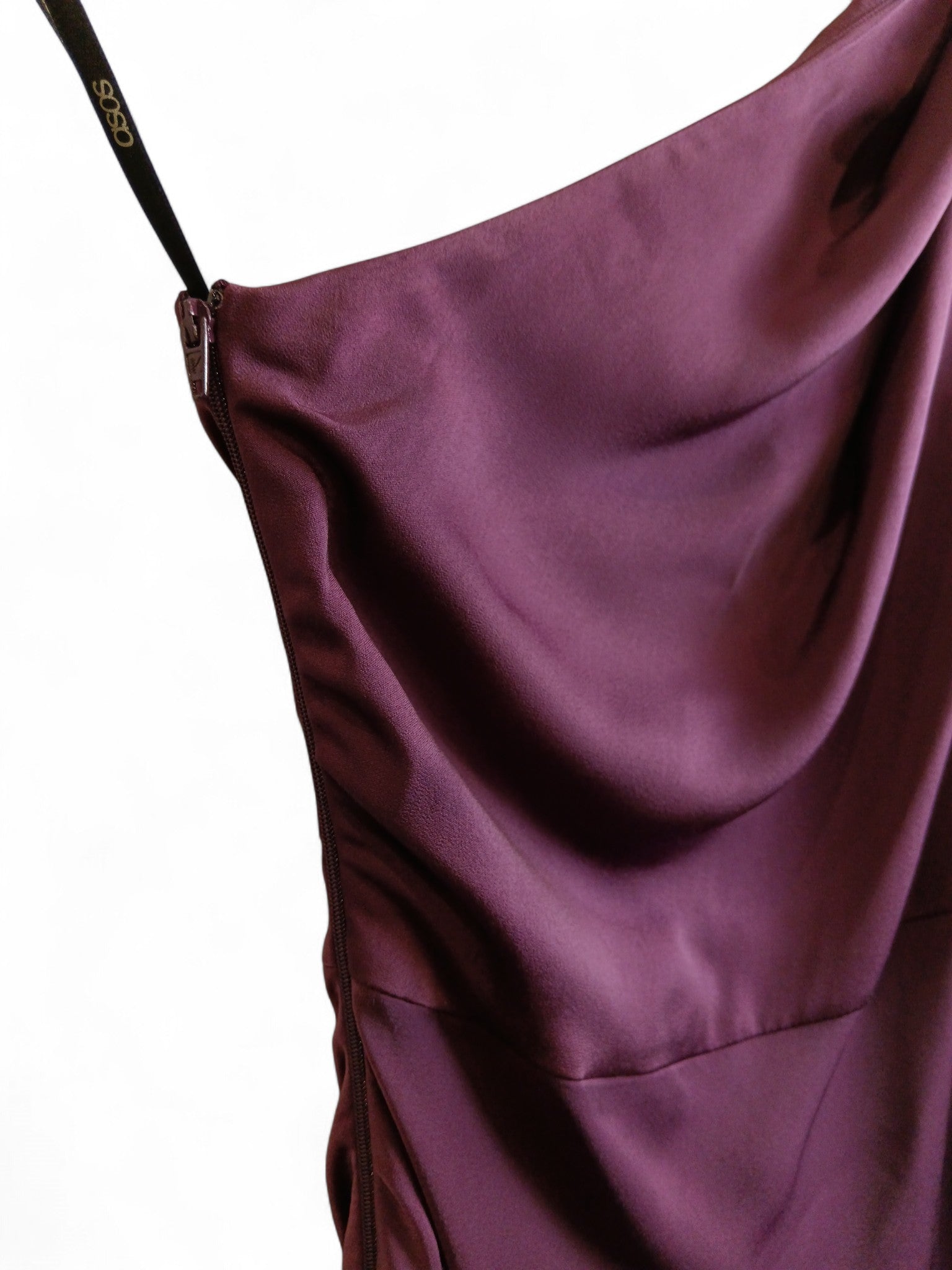 Close up image for Asos Long Purple Satin Ladies Party Dress With One Sleeve UK 8 -Tags On - Womenswear | Pre-loved