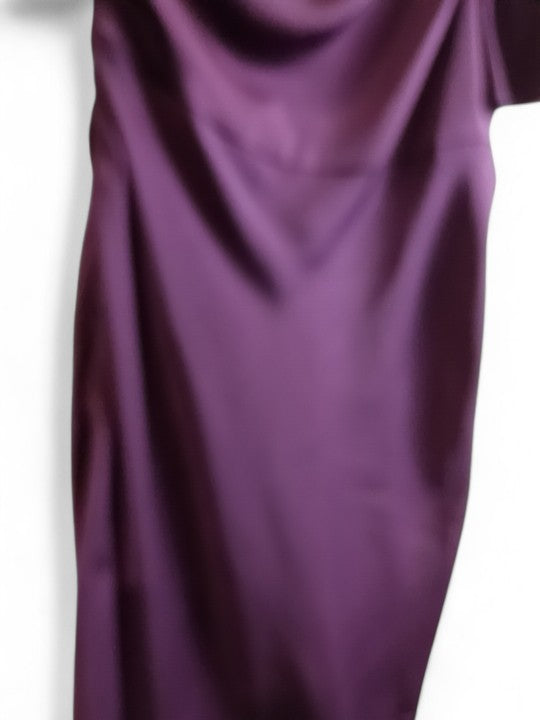 image for Asos Long Purple Satin Ladies Party Dress With One Sleeve UK 8 -Tags On - Womenswear | Pre-loved