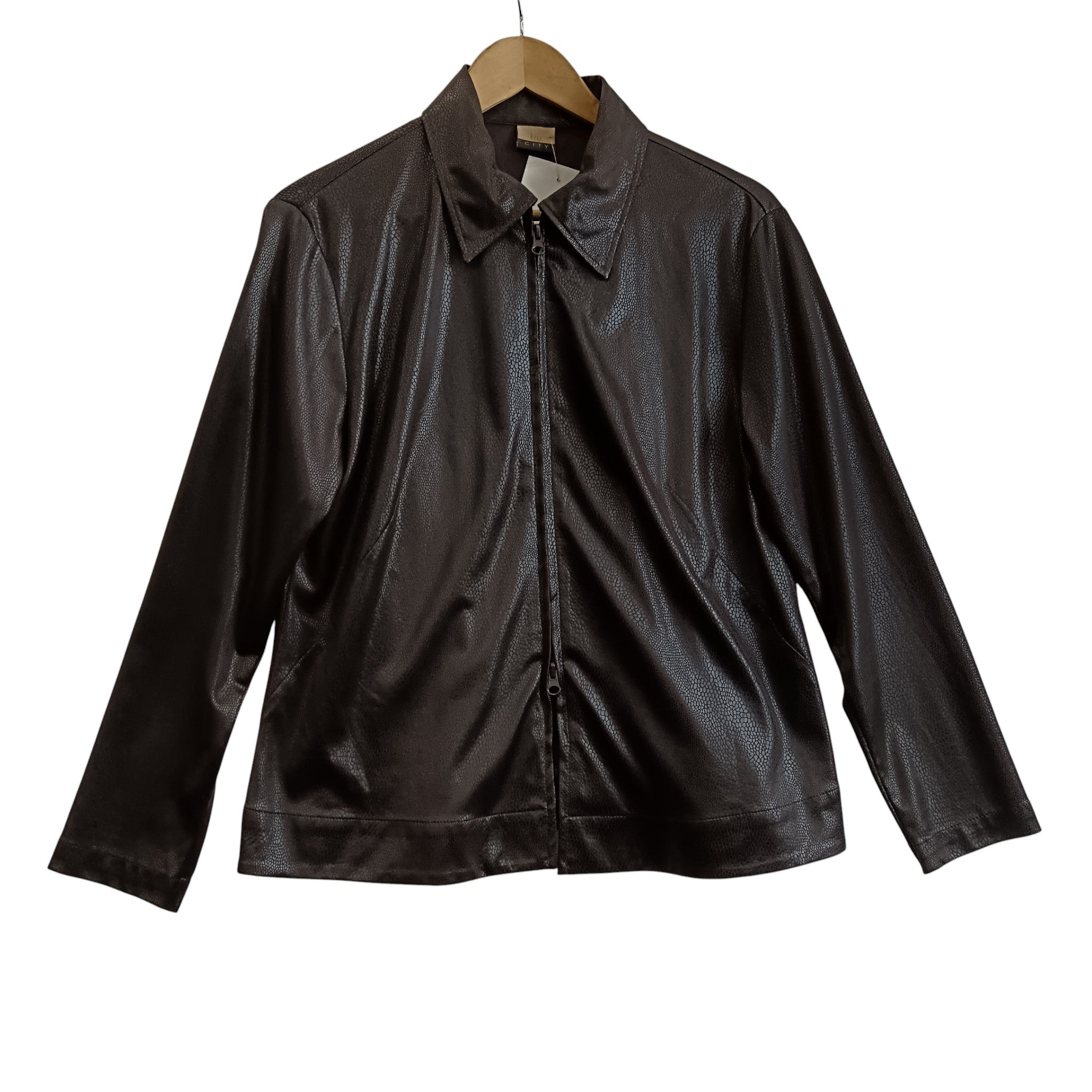 Front image for Tru. CITY Dark Brown Animal Pattern  Zip Up Women's Top/ Jacket  UK 14 - Womenswear | Pre-loved