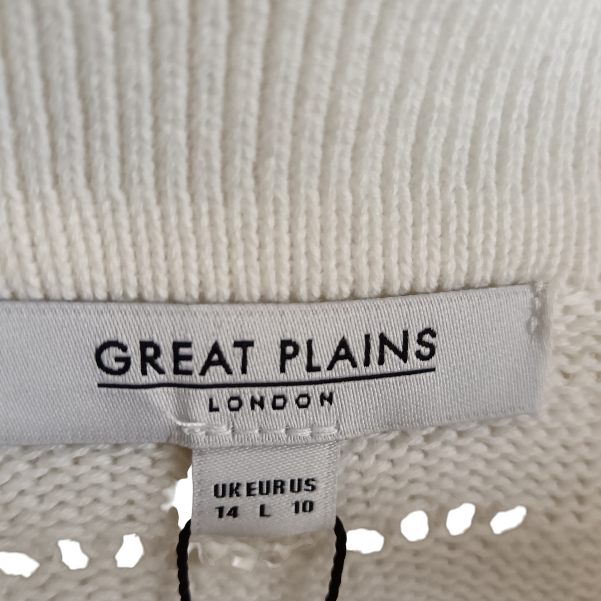 Brand label image for Great Plains Ladies Knitted White Top Collared UK Large -Tags On - Womenswear | Pre-loved