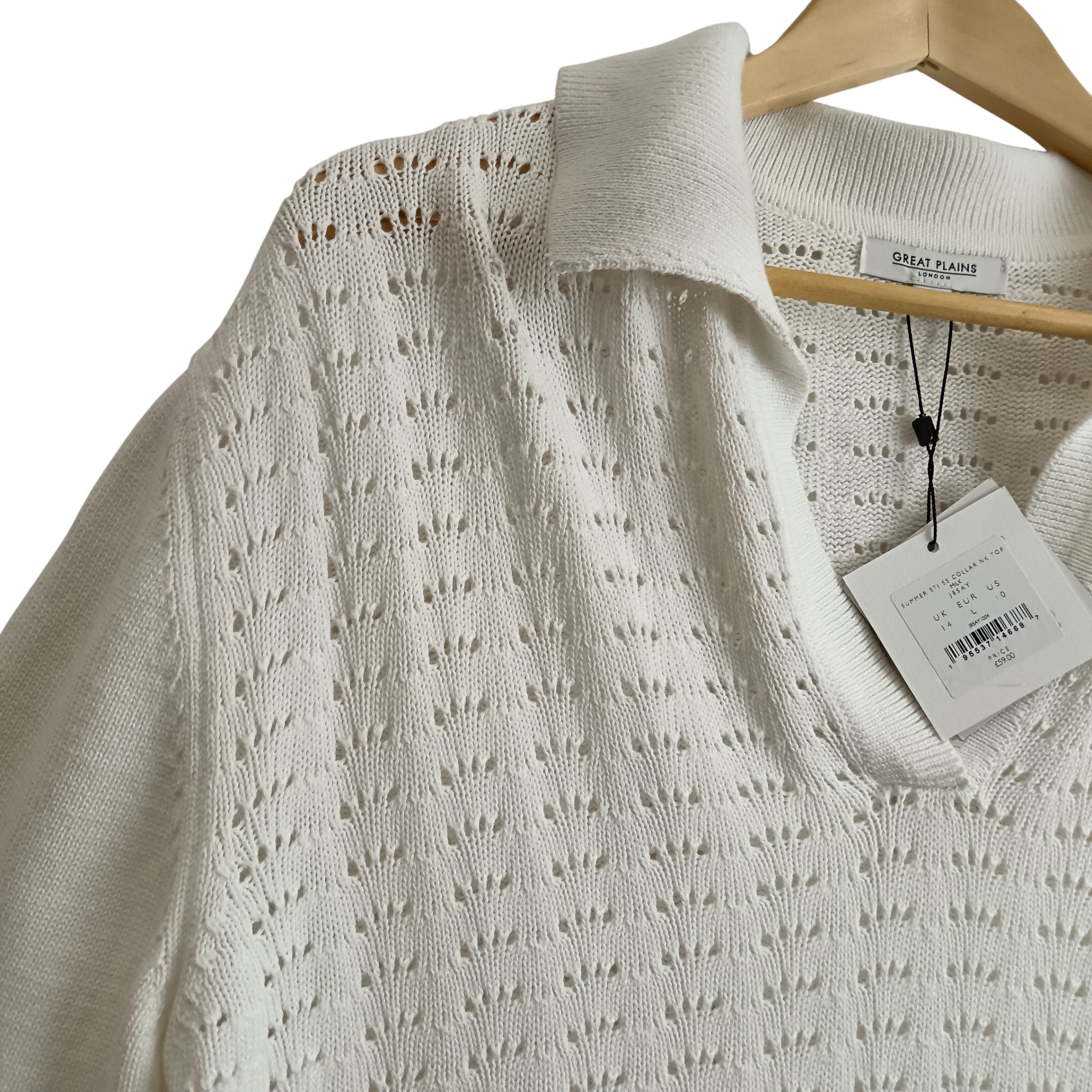 Close up image for Great Plains Ladies Knitted White Top Collared UK Large -Tags On - Womenswear | Pre-loved