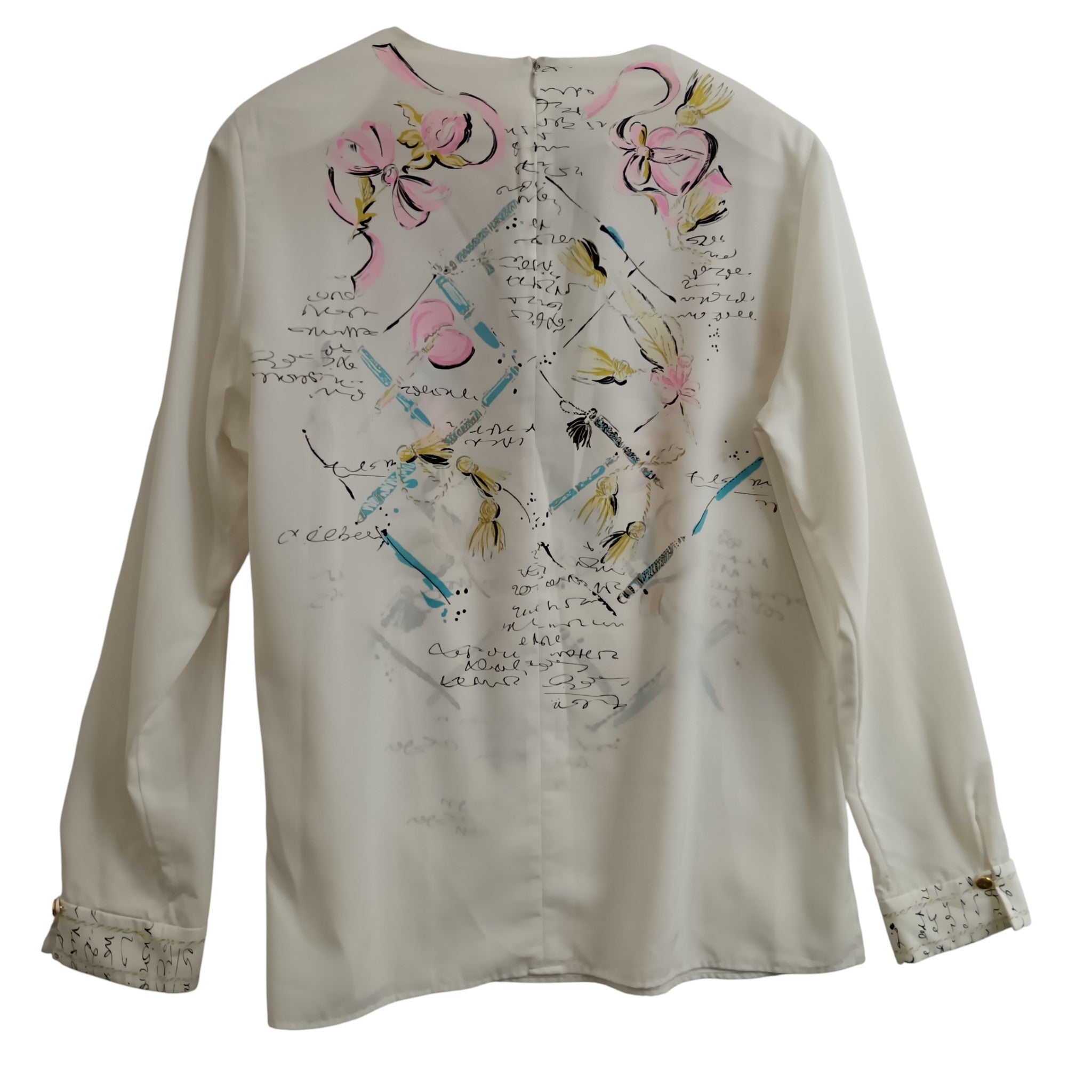 Back image for Louis Feraud White Sleeved Ladies White Botanical Print  Blouse UK 14 -Womenswear | Pre-loved