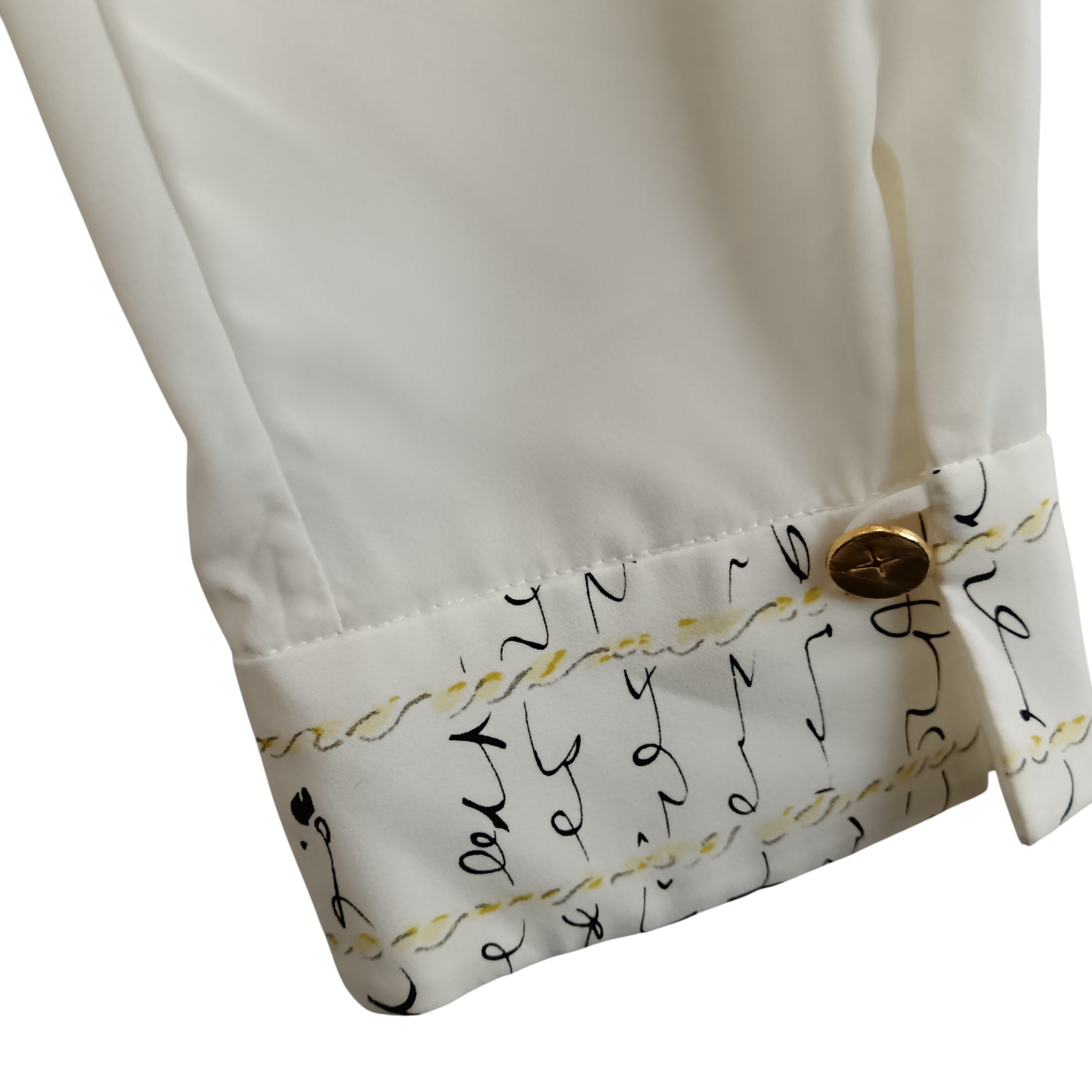 Close up imager for Louis Feraud White Sleeved Ladies White Botanical Print  Blouse UK 14 -Womenswear | Pre-loved