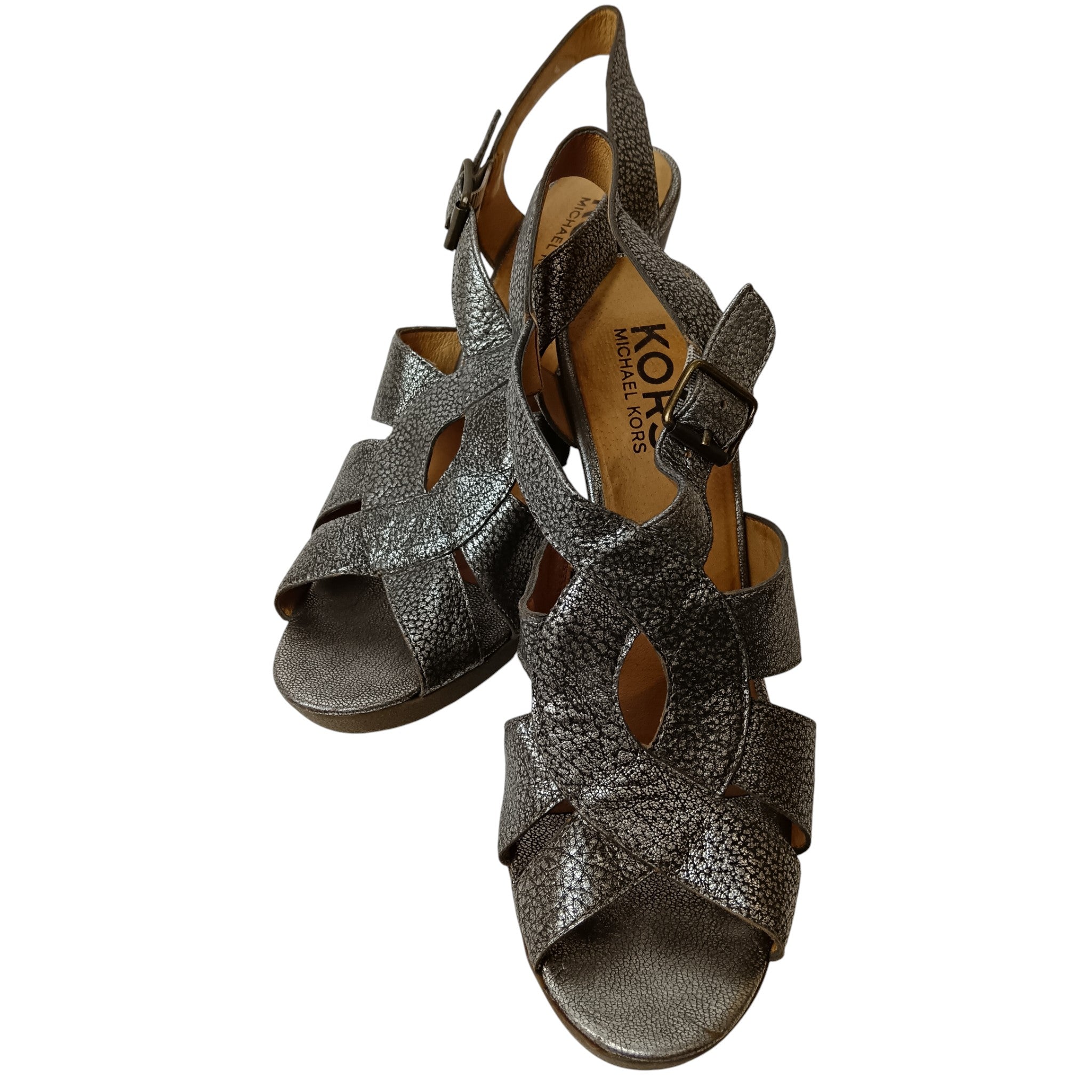 Front image for Michael Kors Silver Block Heel Platform Ladies Sandals  UK 8.5 US 11 -  Womenswear | Preloved