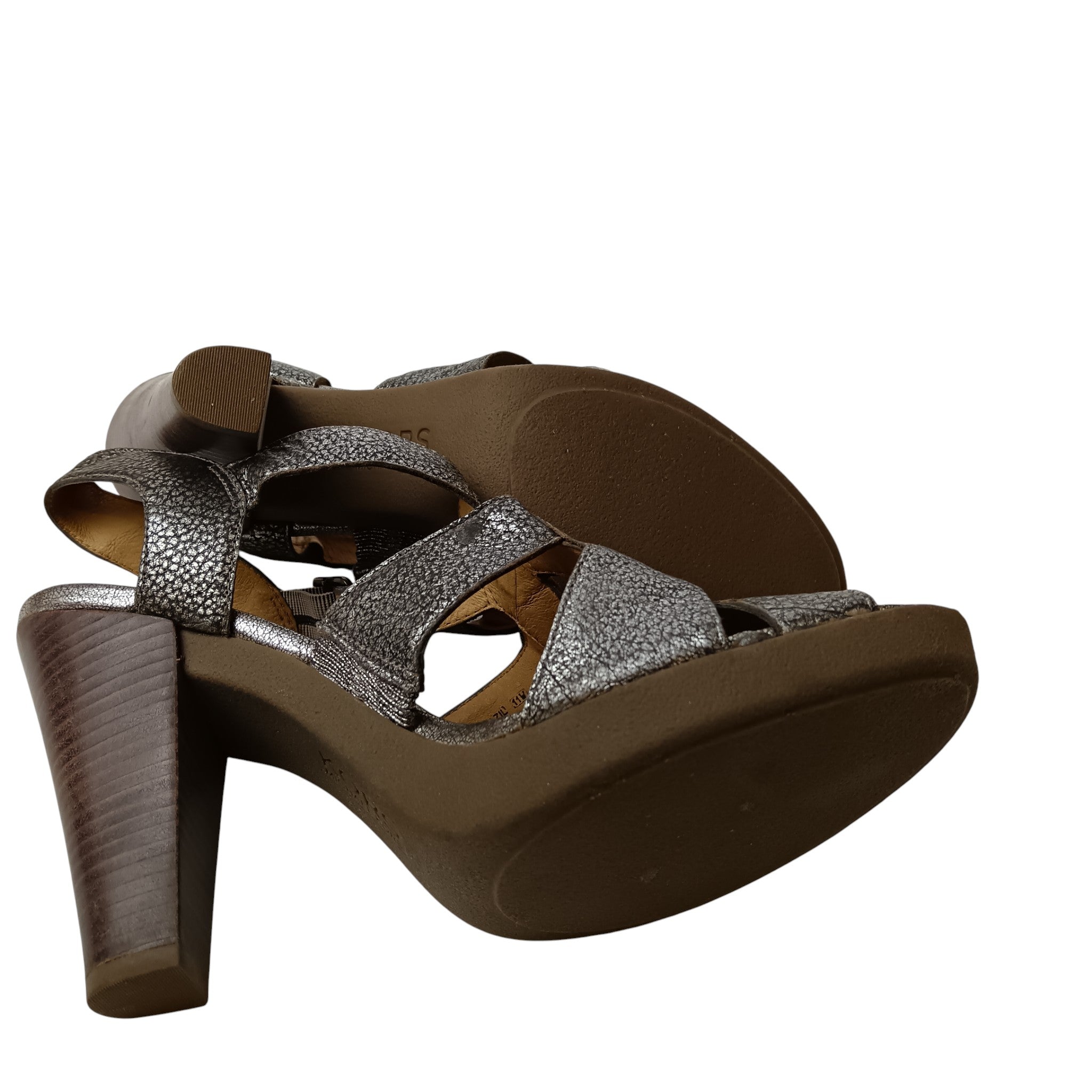 Outsole/ heels image for Michael Kors Silver Block Heel Platform Ladies Sandals  UK 8.5 US 11 -  Womenswear | Preloved