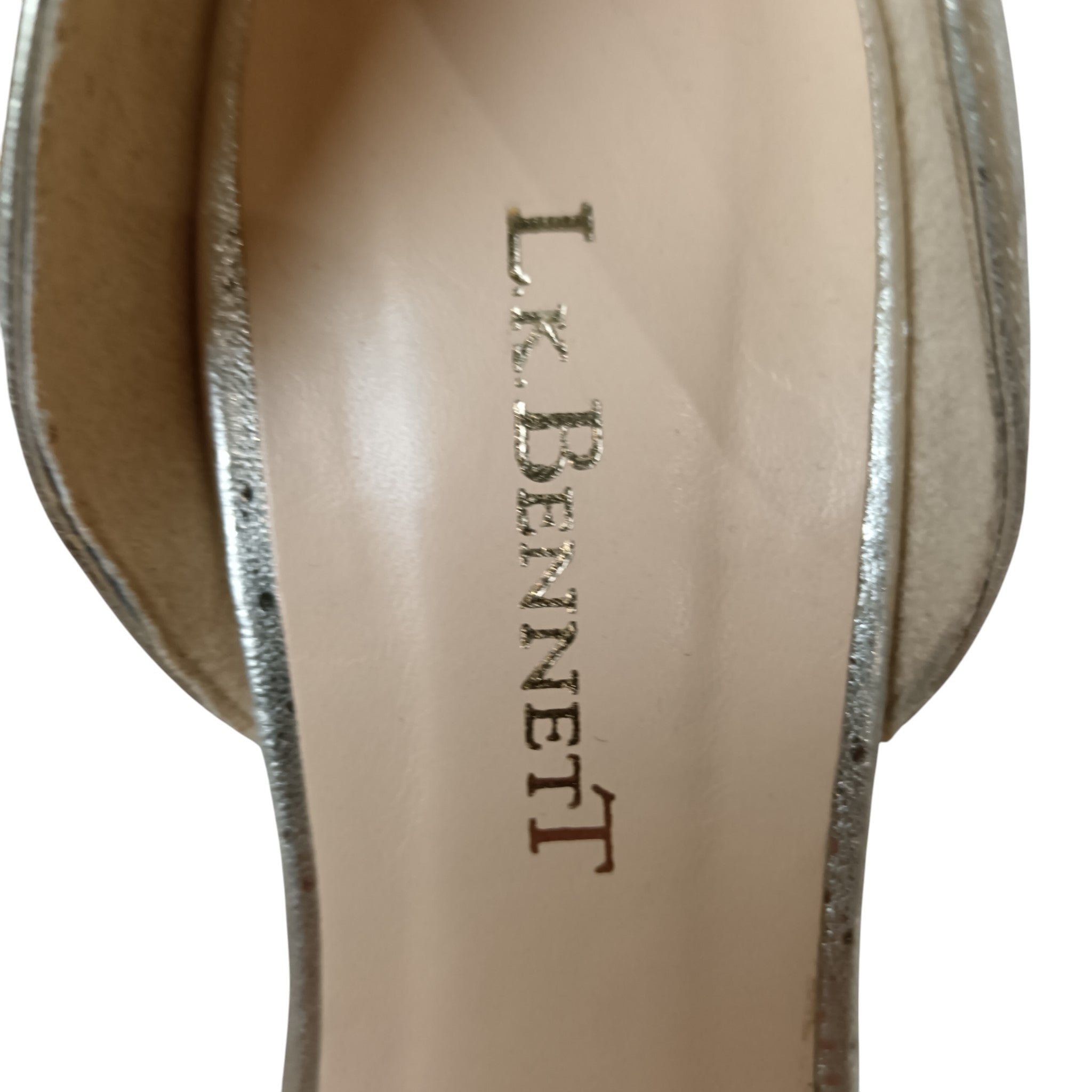 Close up image for L. K. Bennett  Ladies All Leather Gold Heeled Peep Toe Shoes UK 5 - Womenswear | Preloved