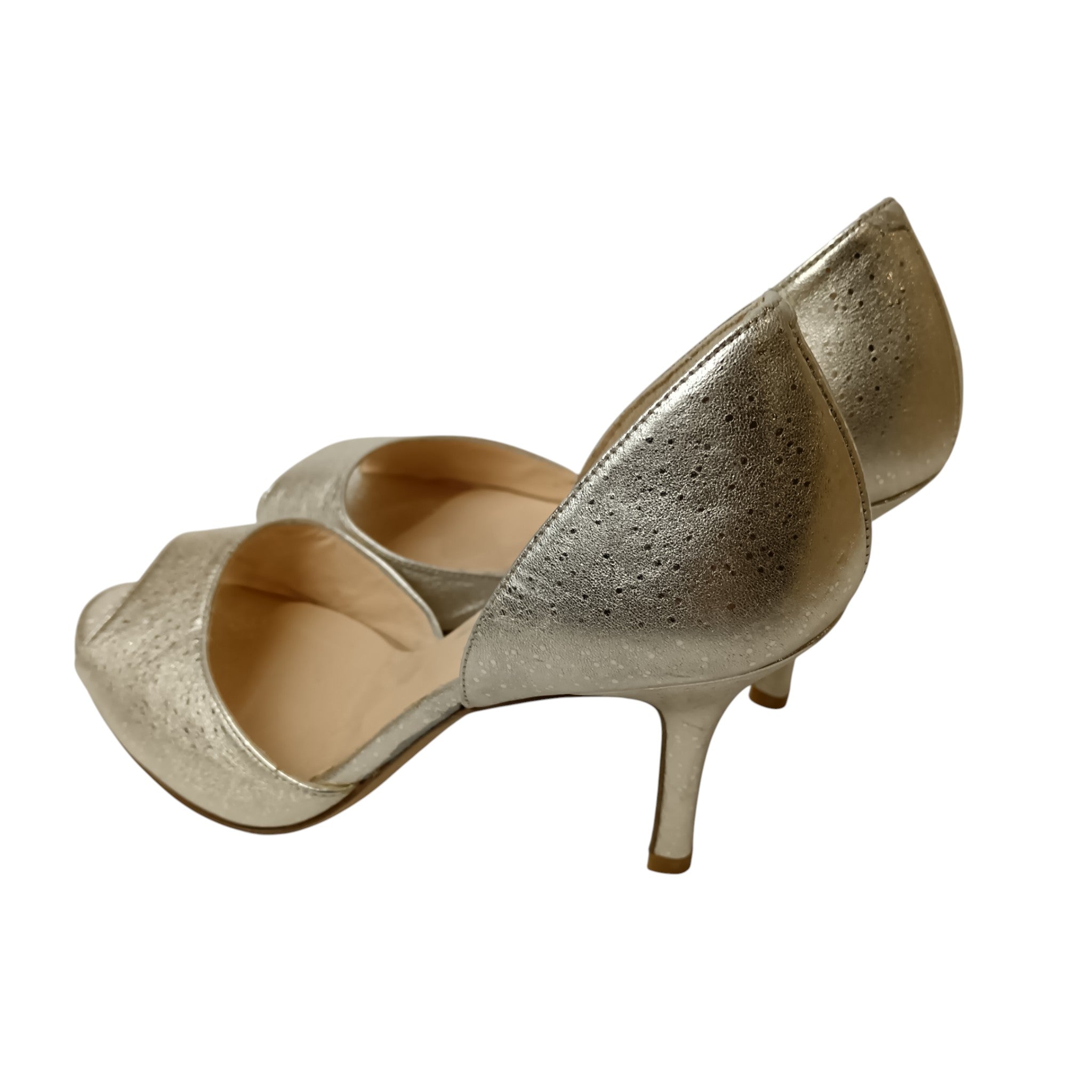 Side image for L. K. Bennett  Ladies All Leather Gold Heeled Peep Toe Shoes UK 5 - Womenswear | Preloved