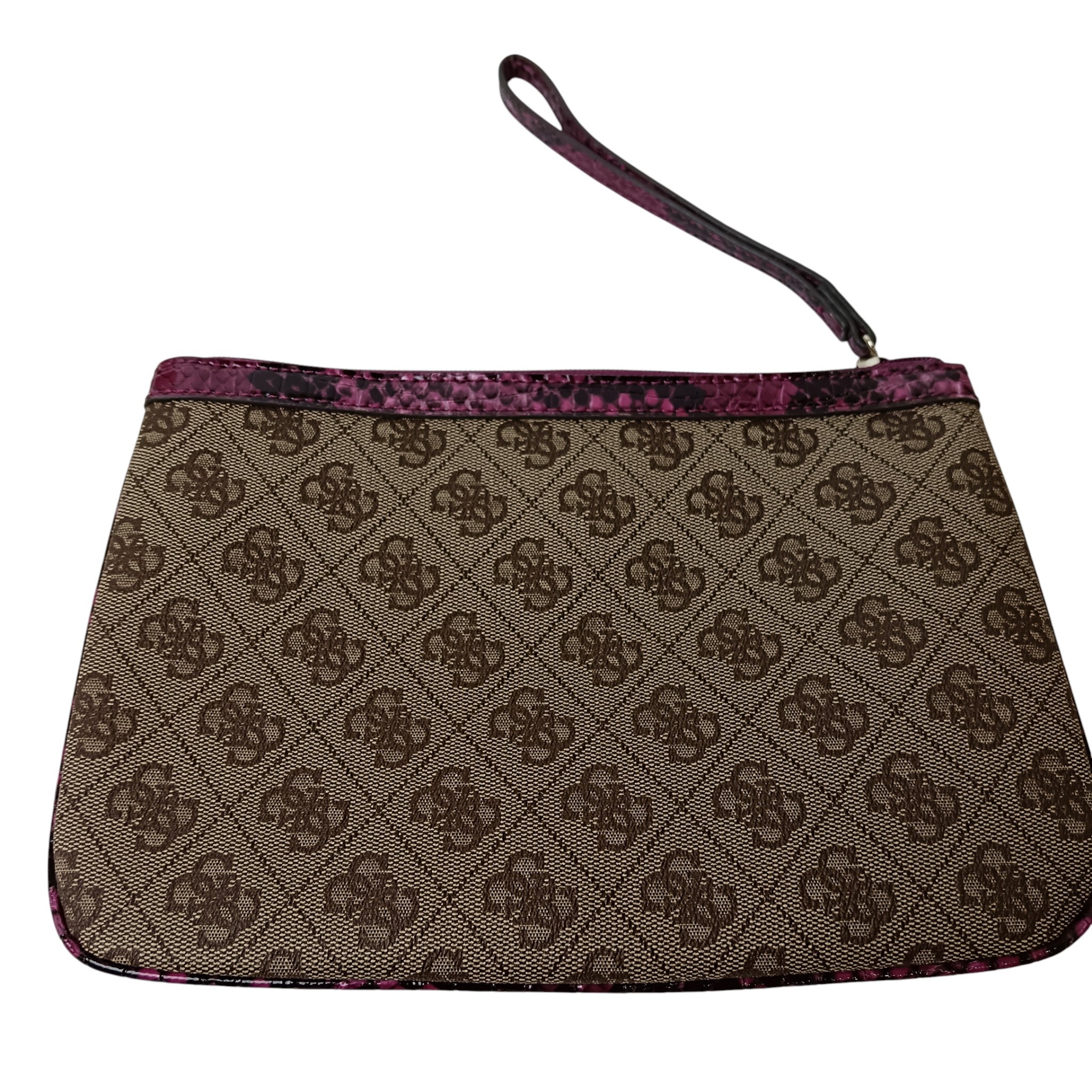 Back image for Vintage GUESS Brown Monogram with  Purple Animal Print Trim  Studded Ladies Clutch Bag- Womenswear | Pre-loved