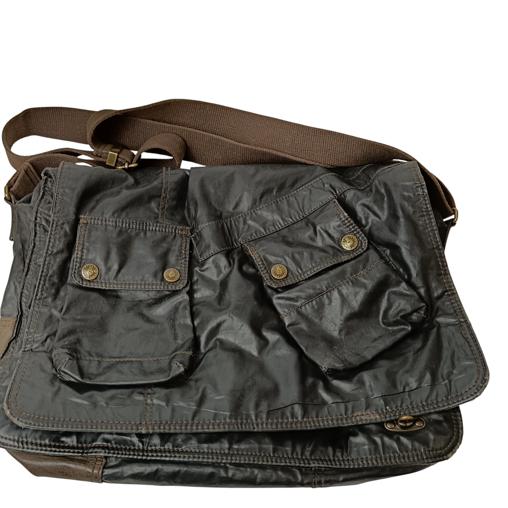 Front image for Vintage Belstaff  Cotton Leather Messenger Bag - Antique Brown Black -  Menswear | Pre-loved