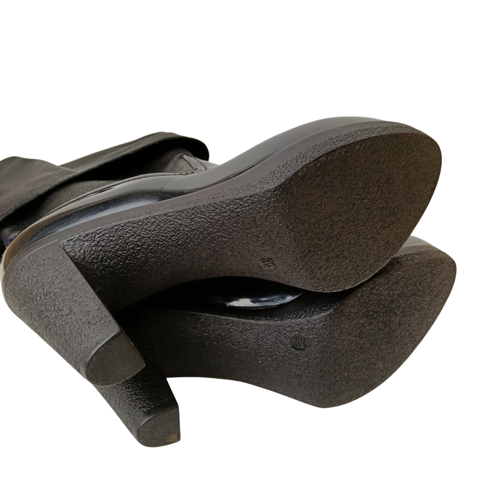 Outsole image for Sage Wilson Vicky Black Leather PVC Women's Boots Size 39  Fold-Over Cuff BNWT-  Womenswear | Pre-loved