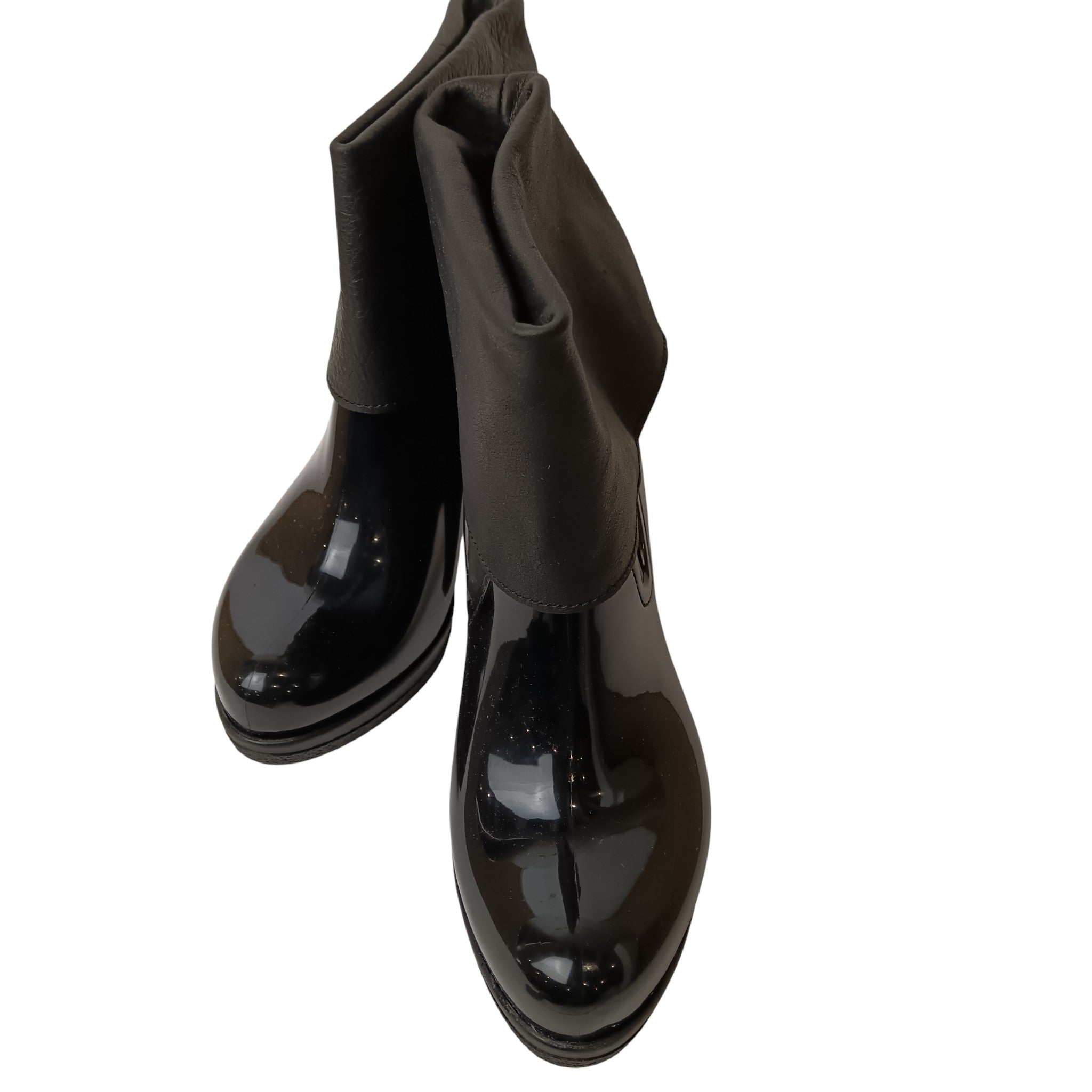 Front image for Sage Wilson Vicky Black Leather PVC Women's Boots Size 40 Fold-Over Cuff BNWT -  Womenswear | Pre-loved