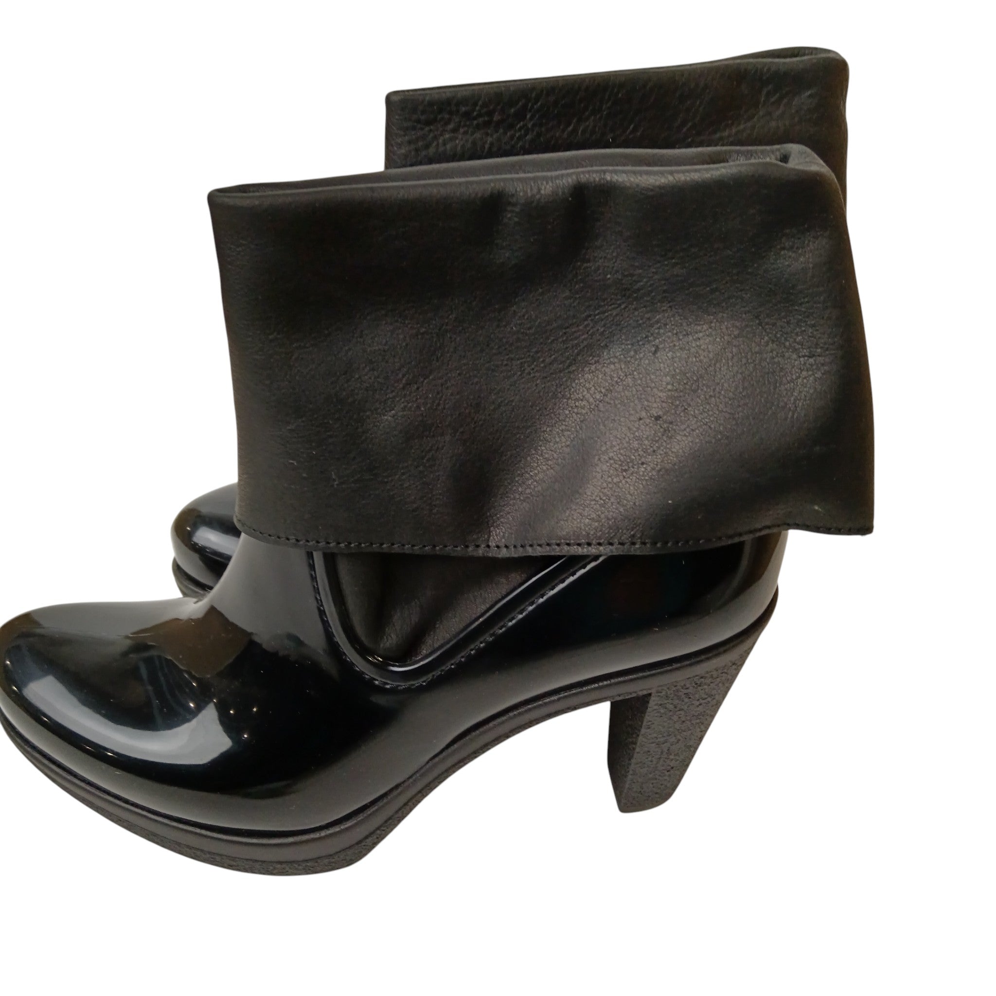 Side image for Sage Wilson Vicky Black Leather PVC Women's Boots Size 40 Fold-Over Cuff BNWT -  Womenswear | Pre-loved