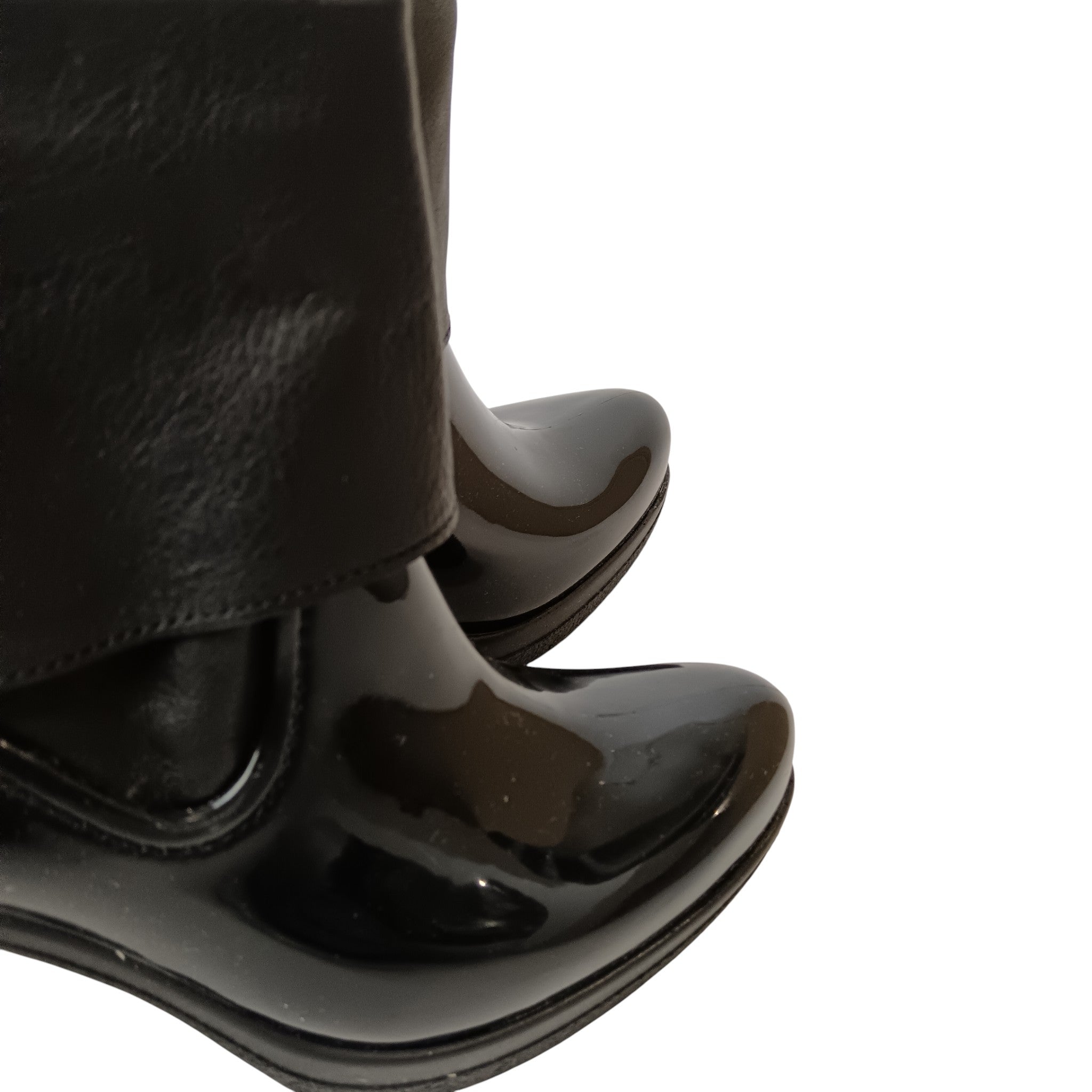 Close up image for Sage Wilson Vicky Black Leather PVC Women's Boots Size 40 Fold-Over Cuff BNWT -  Womenswear | Pre-loved