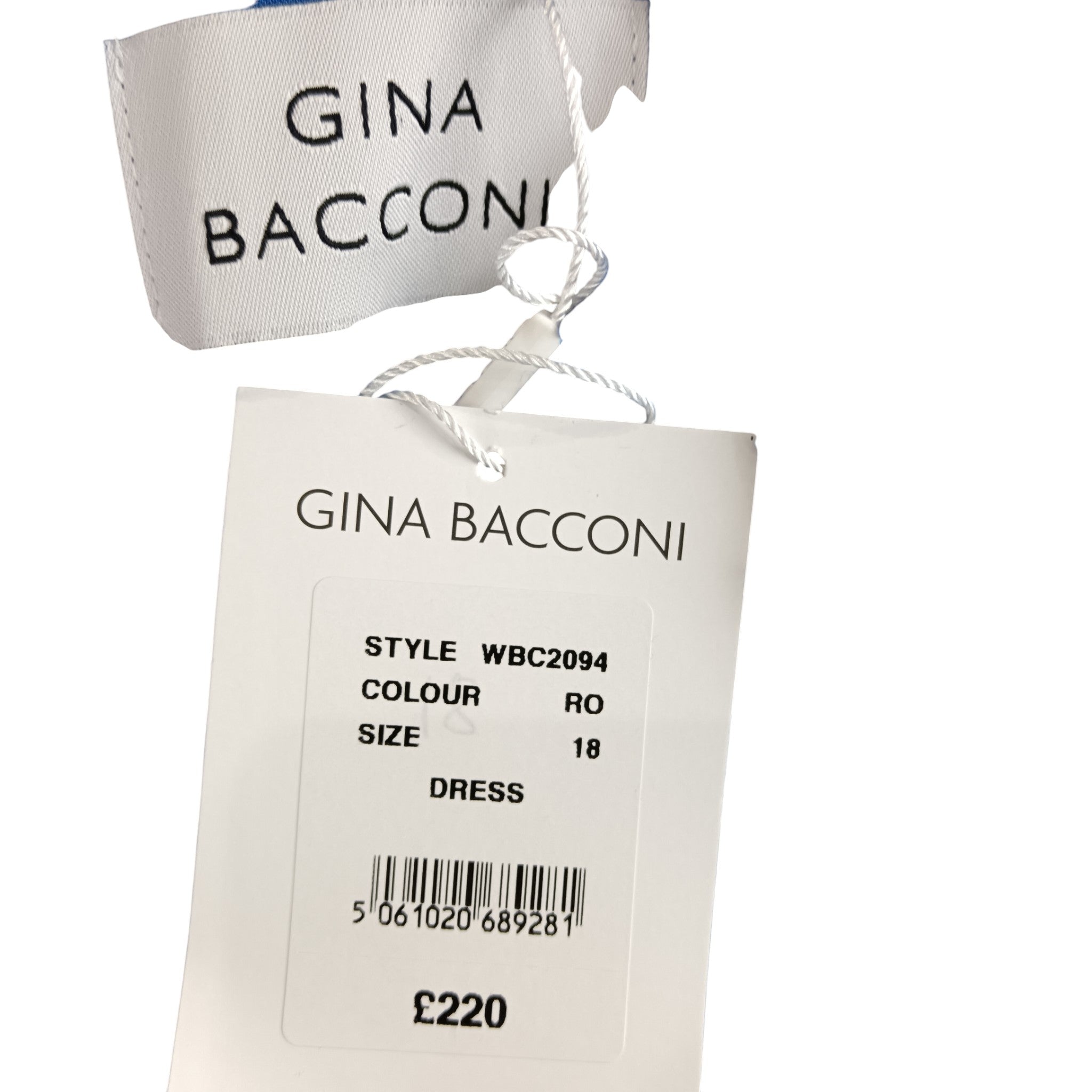 Labels image for Gina Bacconi Royal Blue Lace Full Length V-Neck Draped Sleeved Dress UK 18 - Tags On Womenswear | Pre-loved