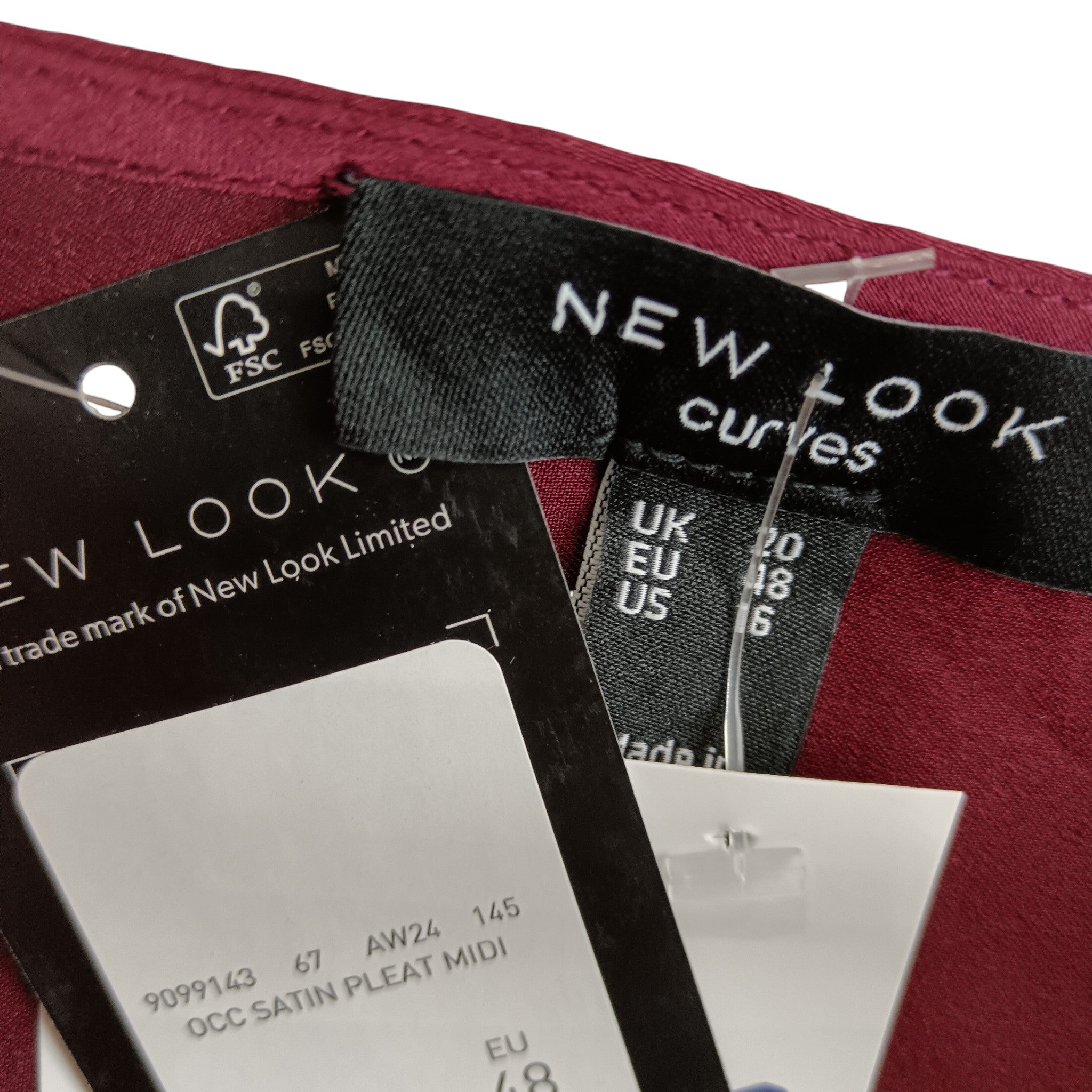 Labels image for New Look Curves Burgundy Red Pleated Midaxi Wrap Dress UK 20 - Tags On - Womenswear | Pre-loved