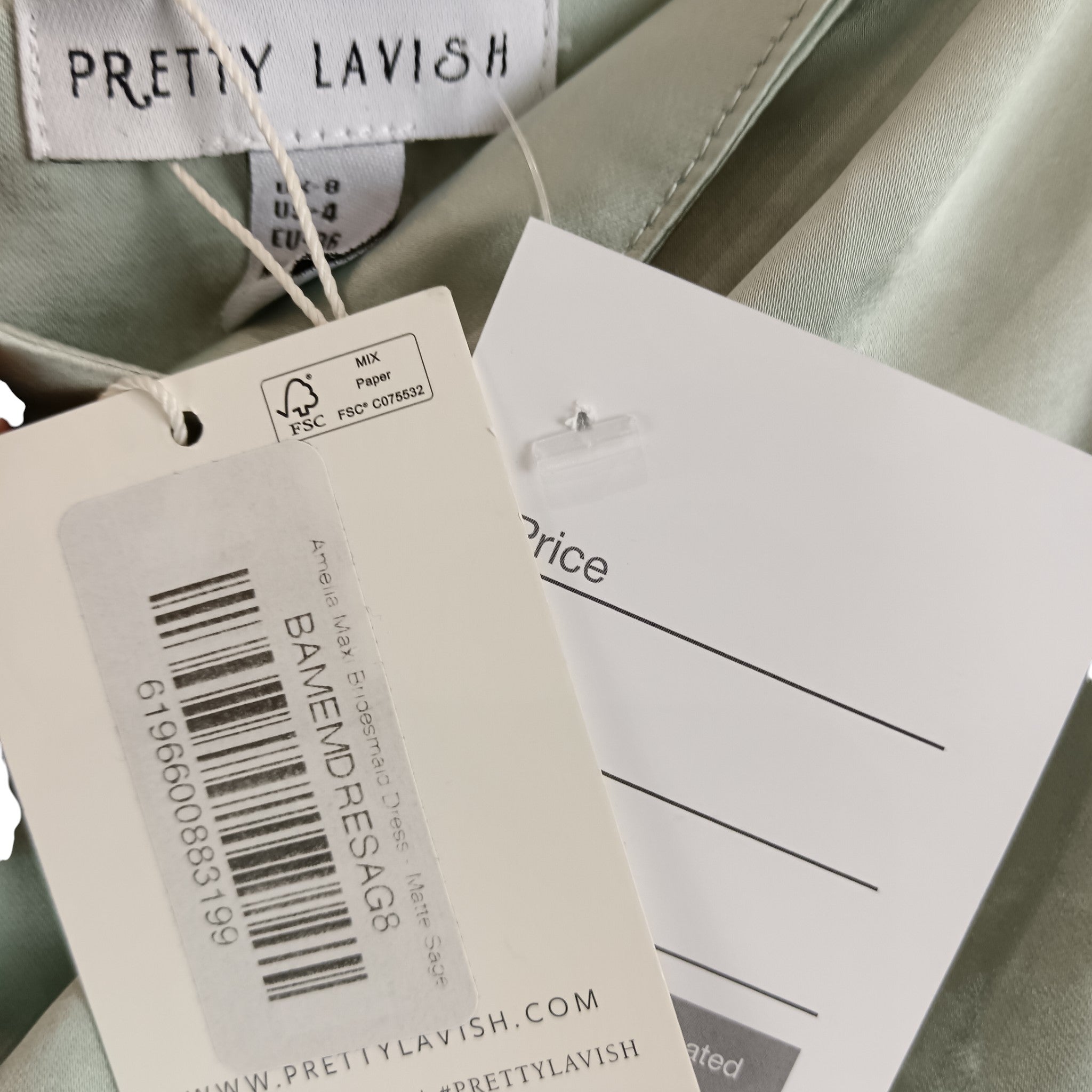 Labels image for Pretty Lavish Keisha Maxi Dress Sage Green Polyester Adjustable Strap UK 8 - Womenswear | Pre-loved