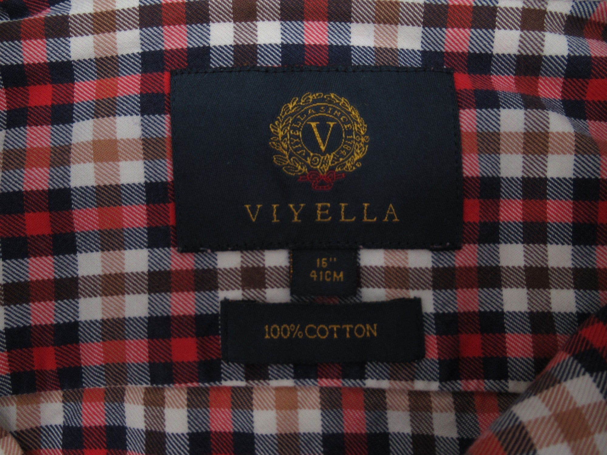 Label image for Viyella 16" Cotton Red Brown Check Shirt Menswear | Preloved 