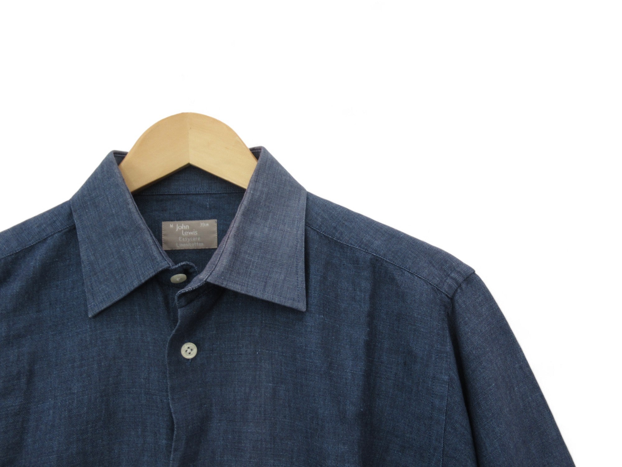 Close up front image for John Lewis Medium Blue Long Sleeved Shirt Menswear | Preloved