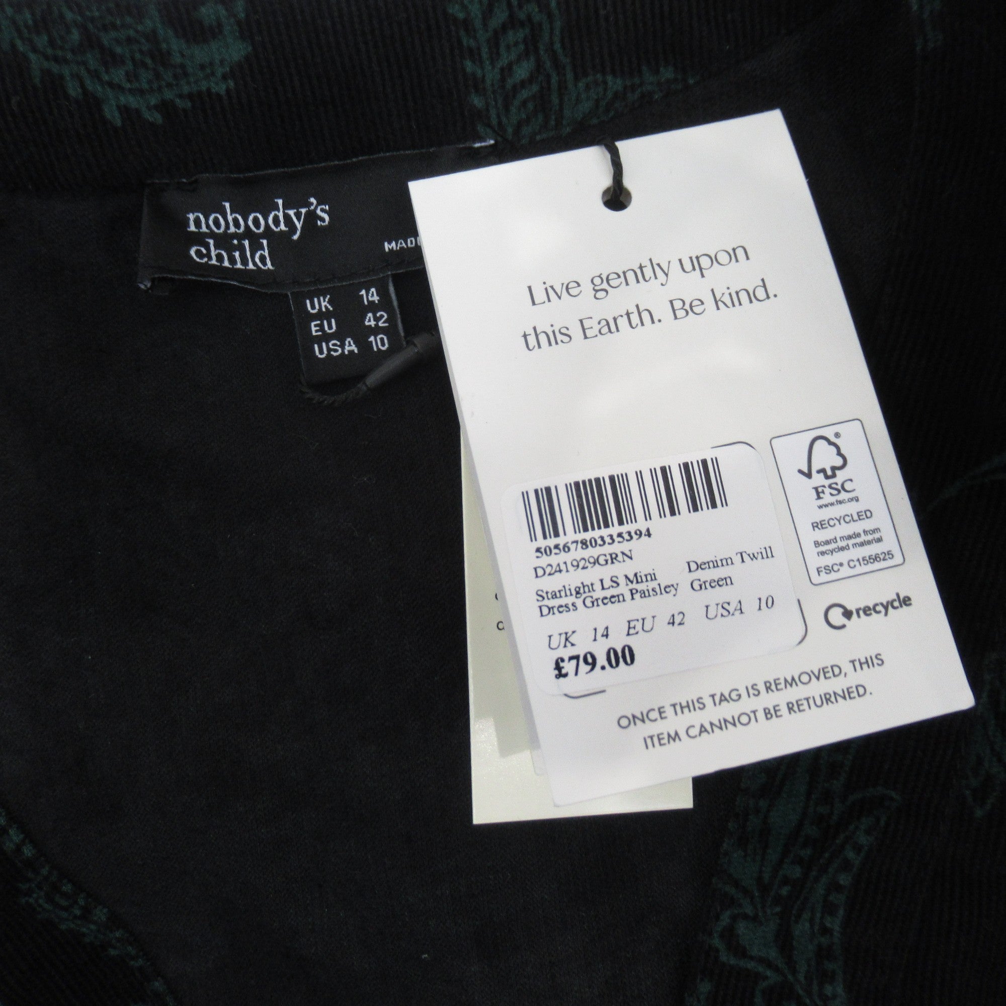 Nobodys Child Mini Dress UK 14 Black Green Womenswear| Preloved