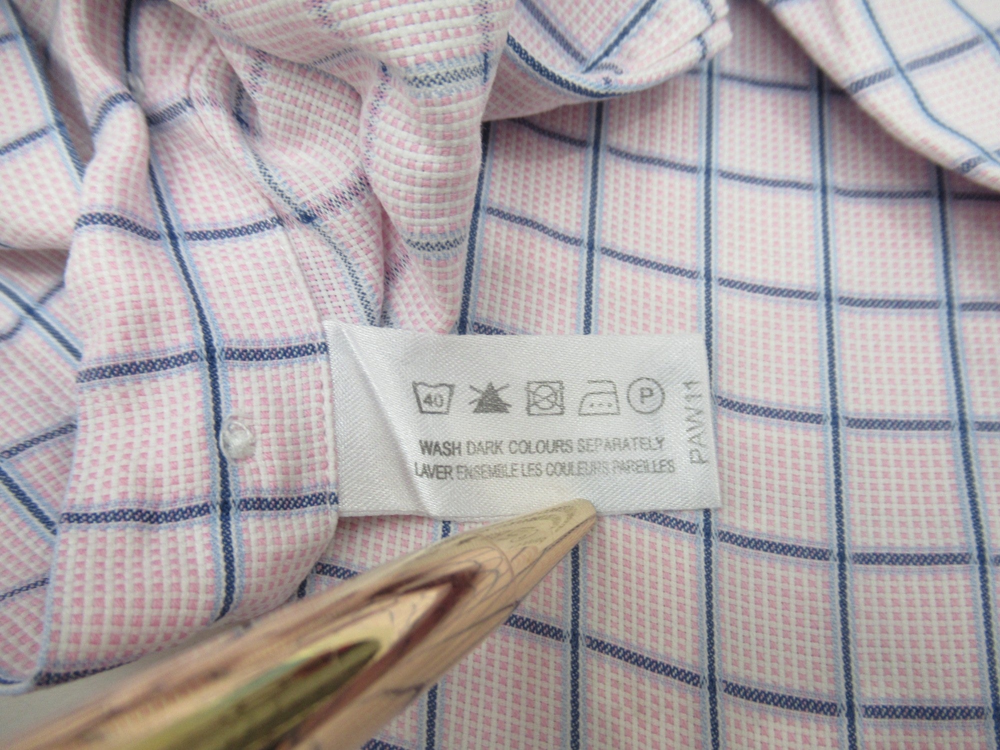 Care label image for Thomas Pink 17" Pink Blue Checked Formal Shirt Menswear | Preloved