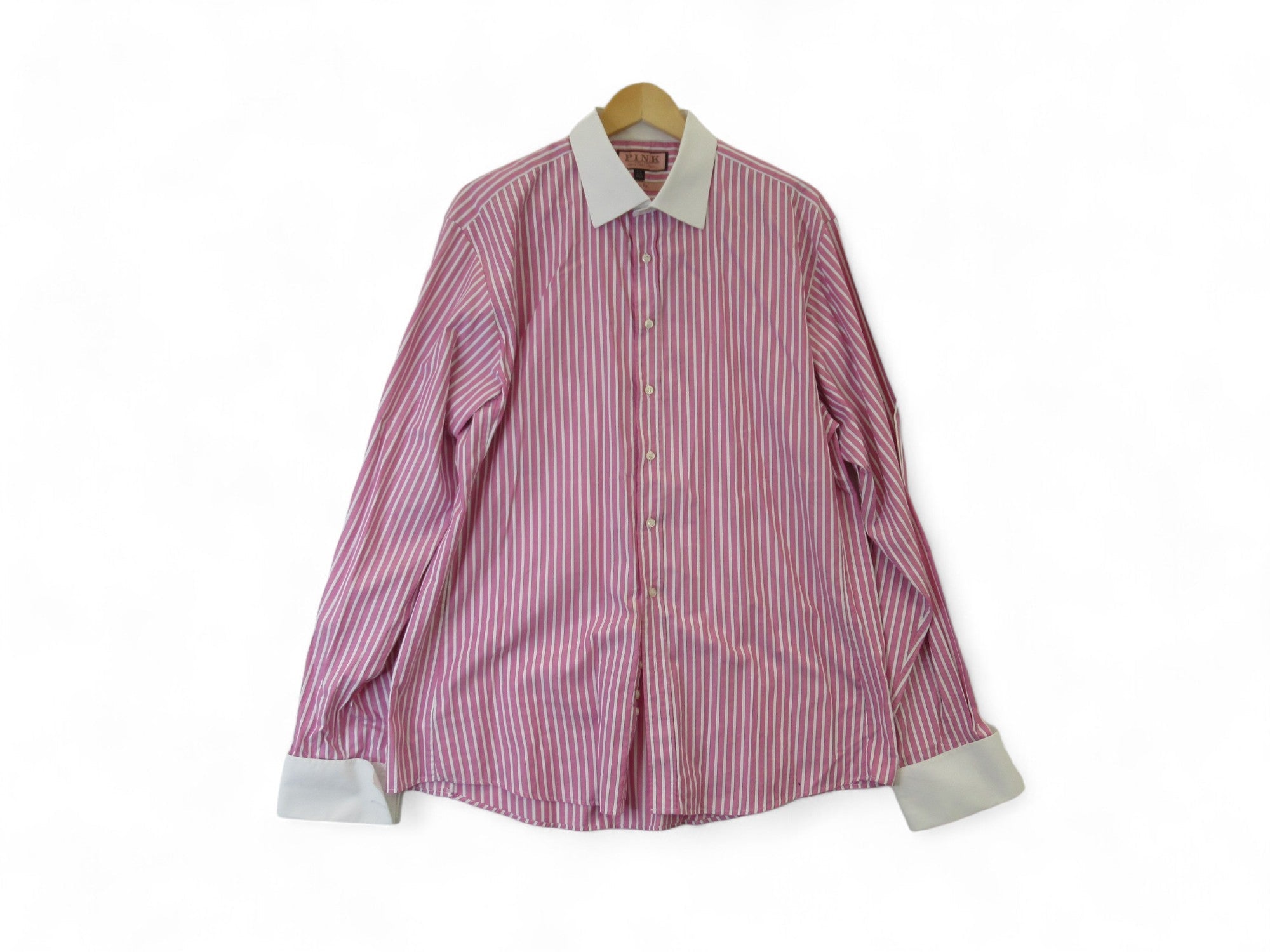 Front image for Thomas Pink 17.5" Pink White Striped Formal Shirt Menswear | Preloved