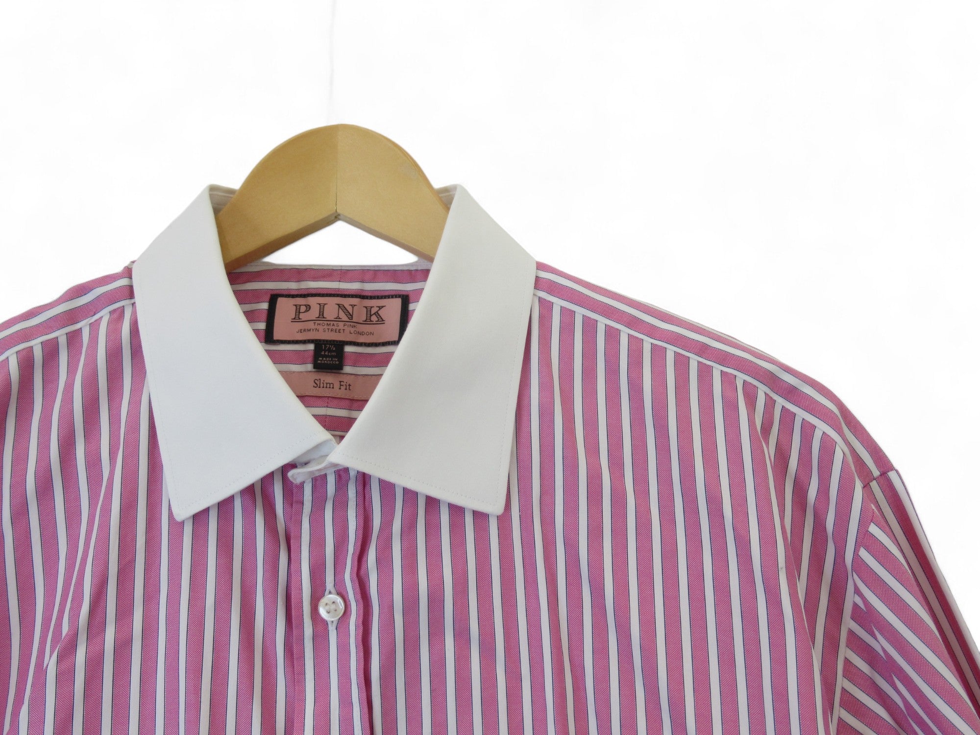 Close up shoulder image for Thomas Pink 17.5" Pink White Striped Formal Shirt Menswear | Preloved