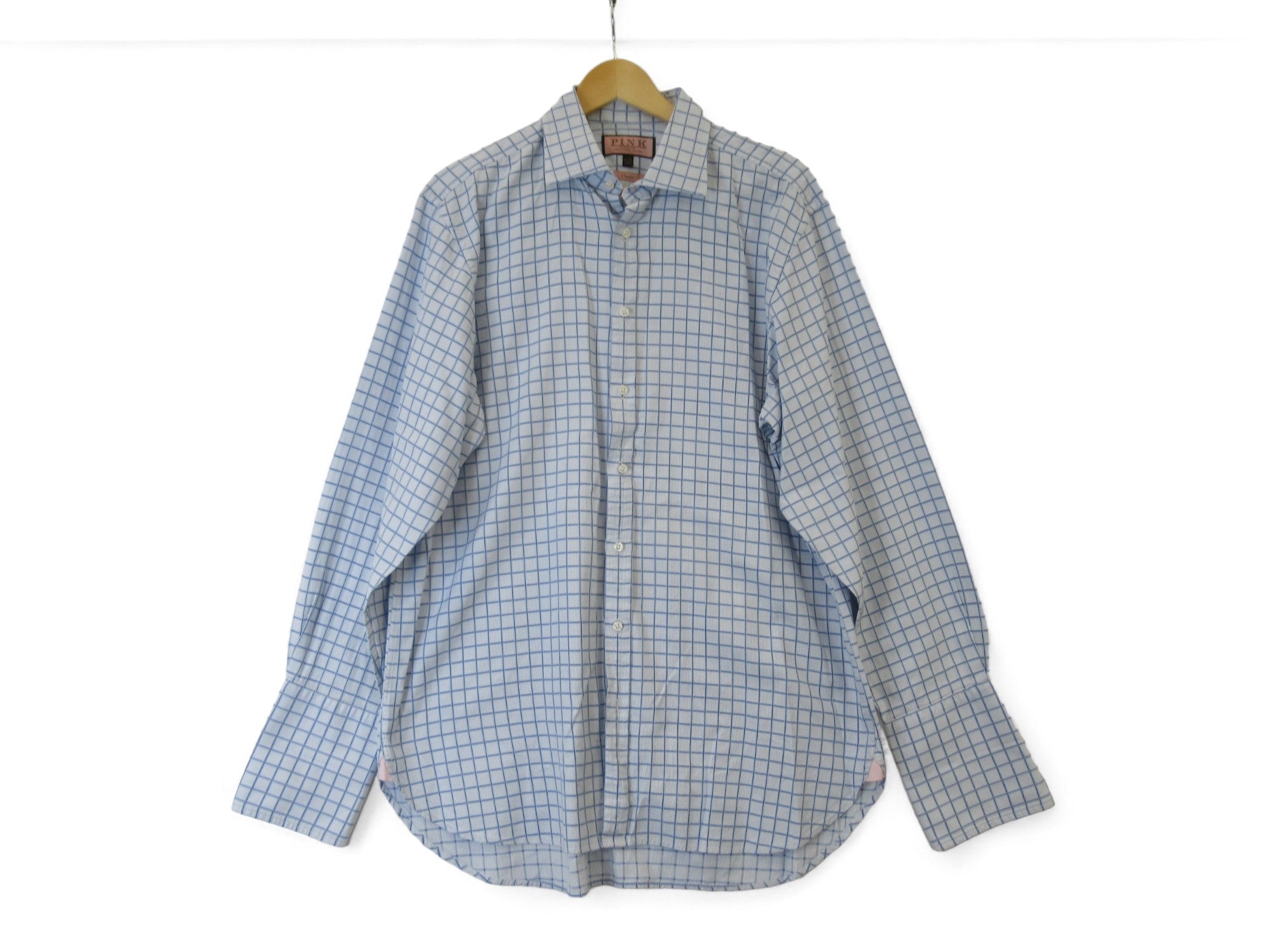 Front image for Thomas Pink 17.5" Blue Check Formal Shirt Menswear | Preloved