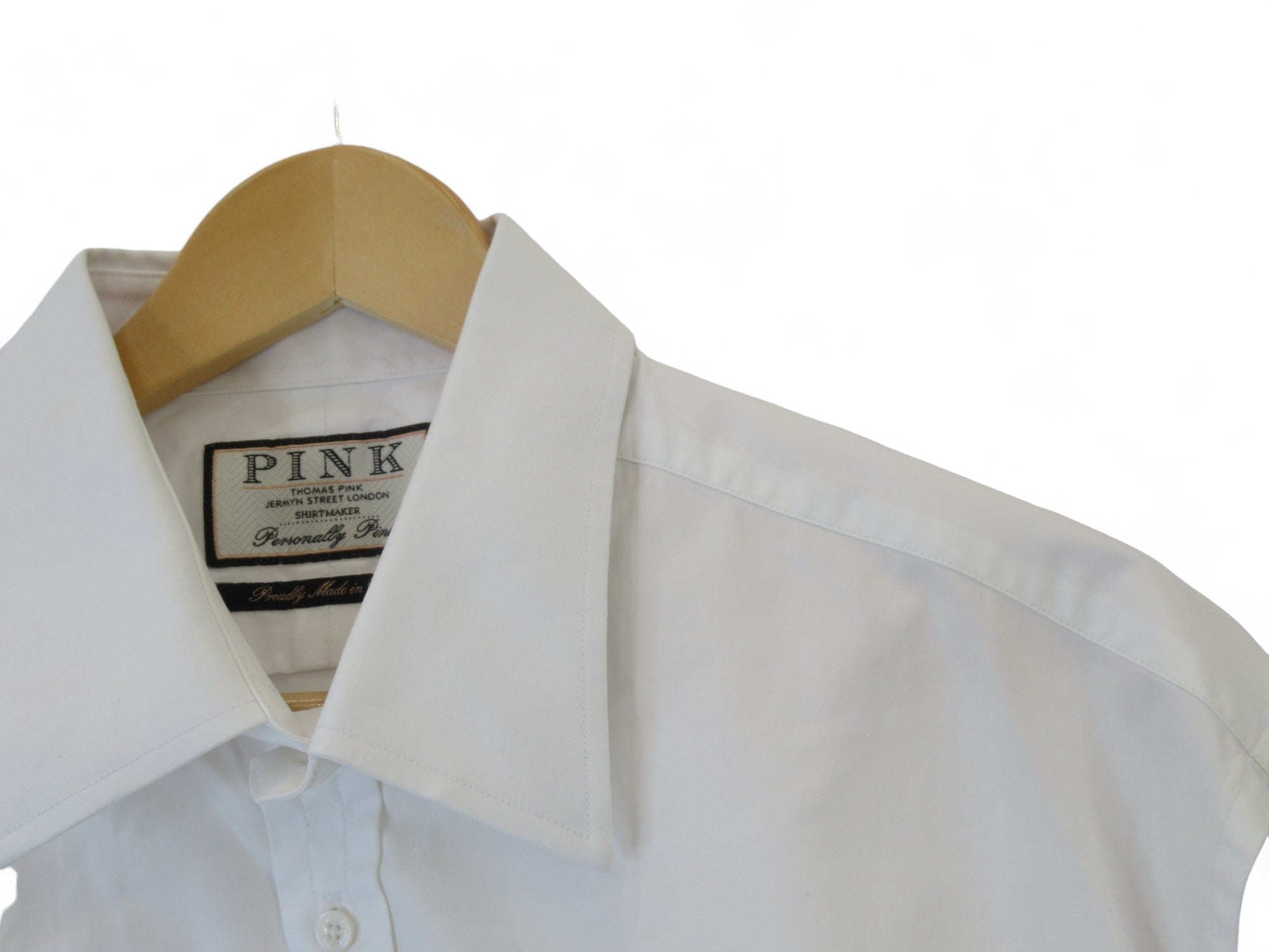 Close up shoulder image for Thomas Pink 17" White Cotton Shirt Menswear | Preloved