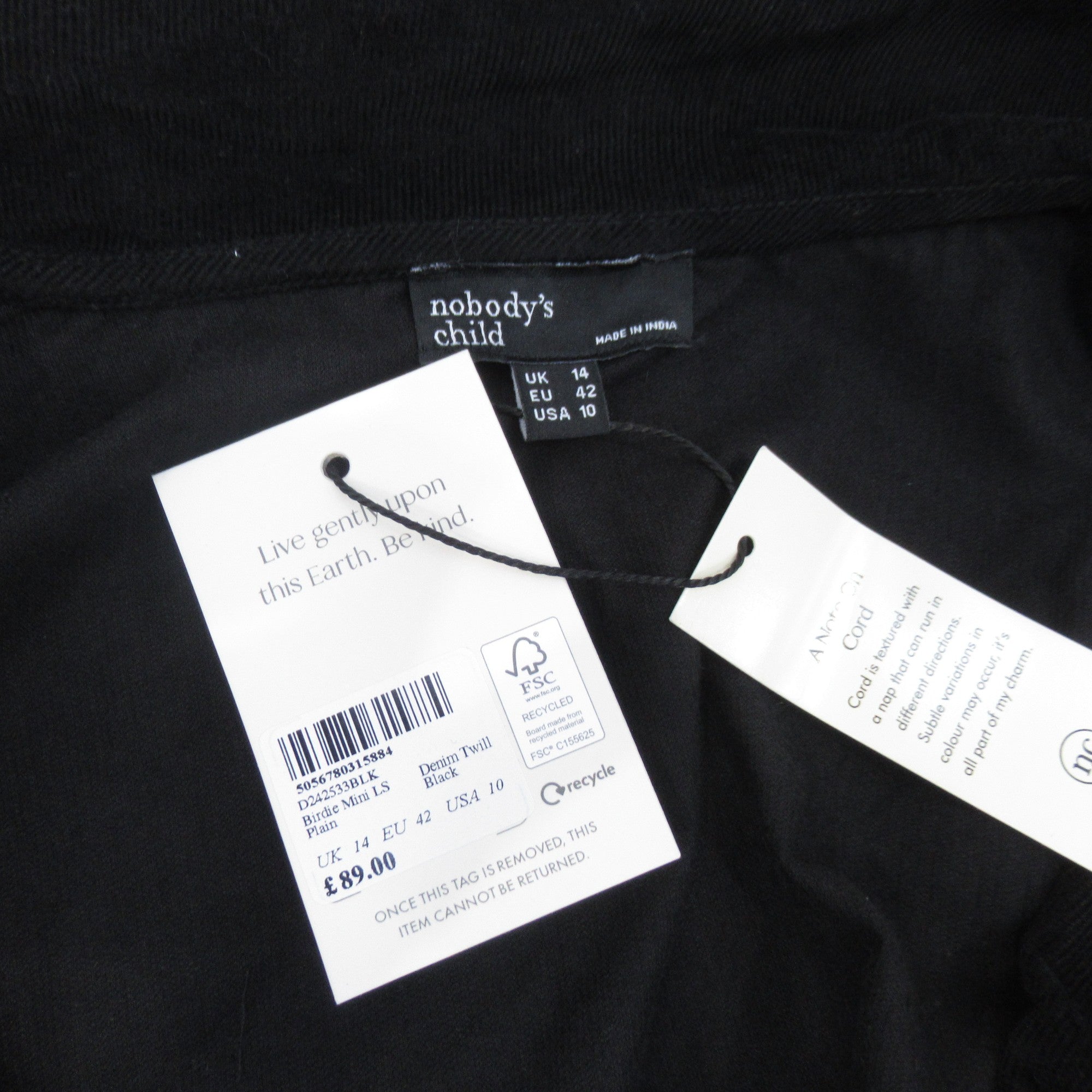 label image for Nobodys Child Cord Dress UK 14 Black Womenswear | |Preloved