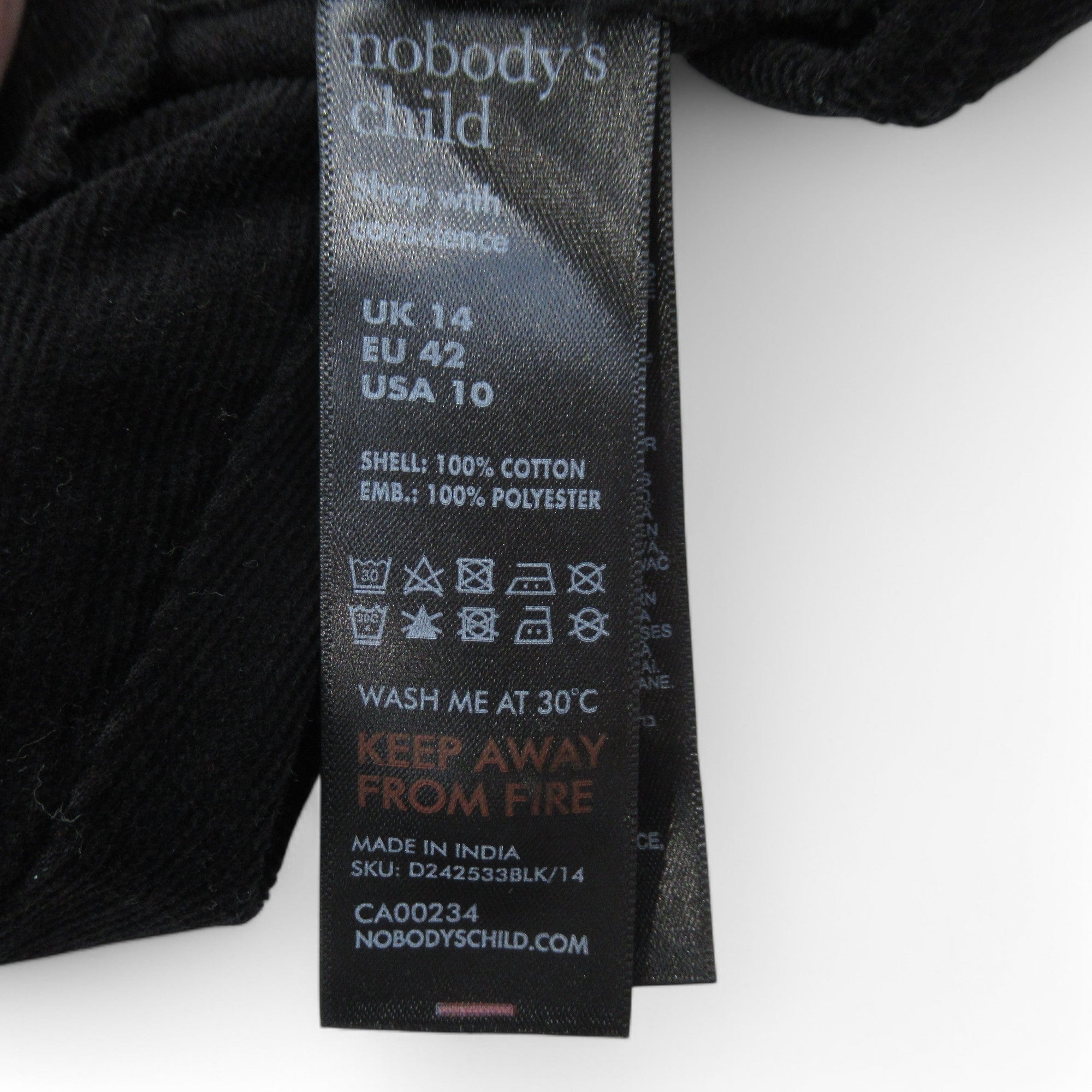 care label image for Nobodys Child Cord Dress UK 14 Black Womenswear | |Preloved