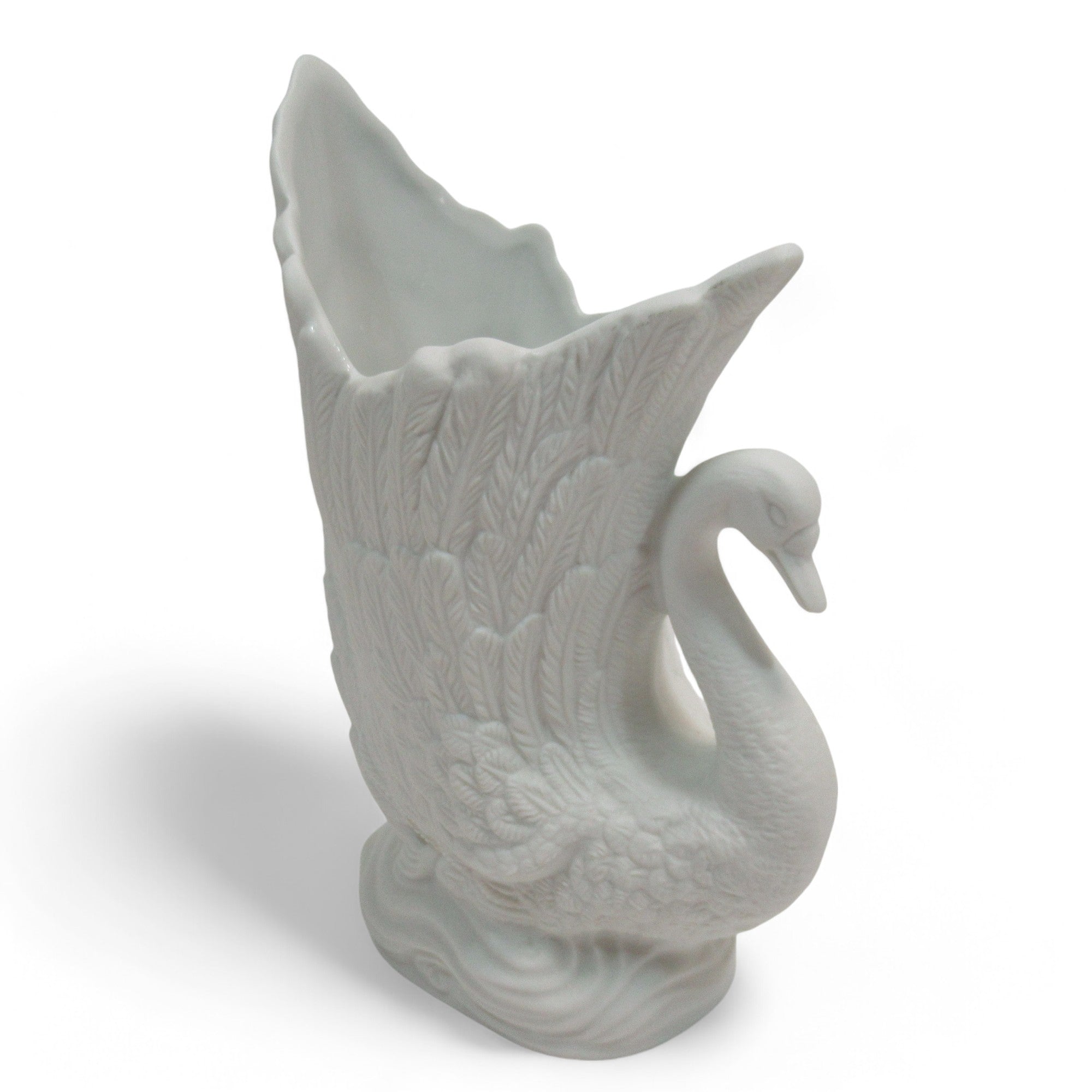 Front image of Portmerion Parian Swan Bud Vase Ceramic White 8" Tall | Preloved