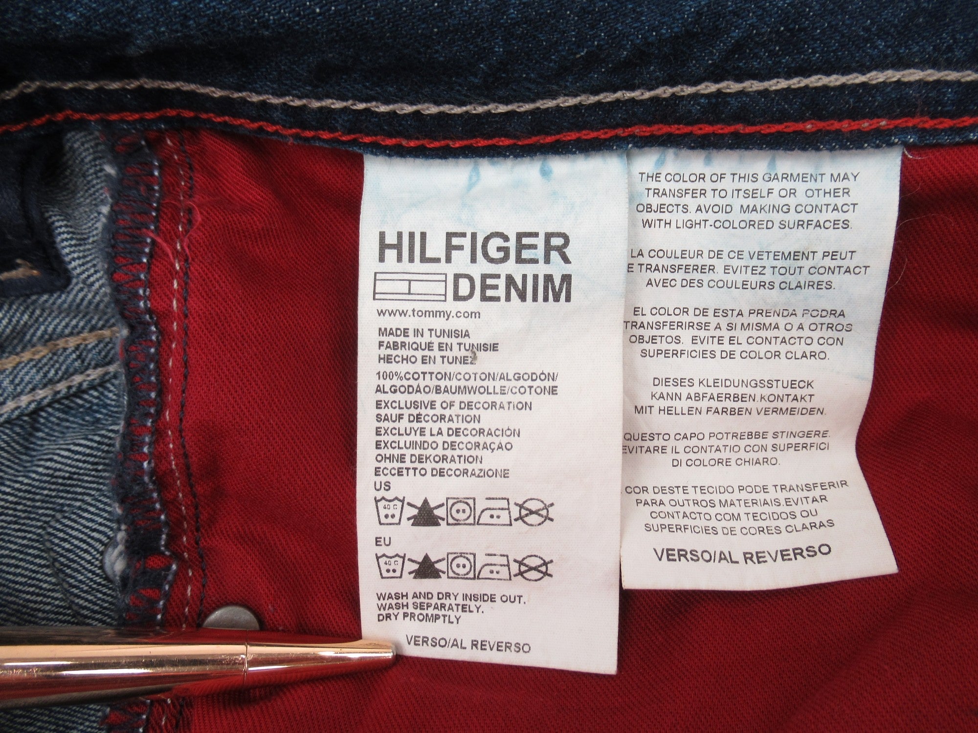 Care label image for Tommy Hilfiger W38" L30" Blue Denim Jeans Menswear | Preloved