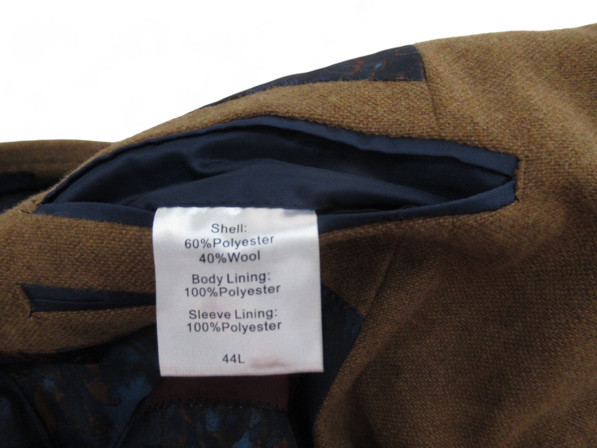 Care label image for Harry Brown Heritage 44L Camel 3 Piece Suit Menswear | Preloved