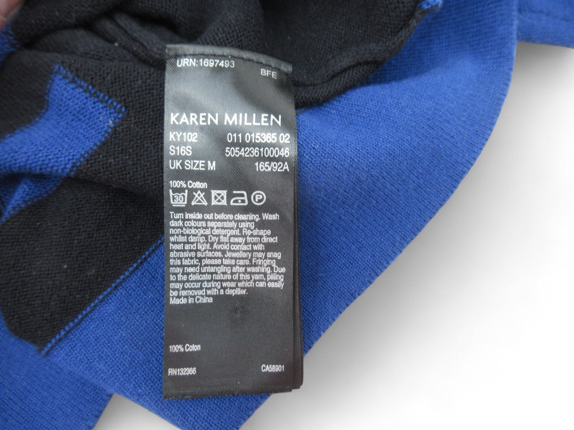 Care label image for Karen Millen Medium Black Blue Knit Top Womenswear | Preloved