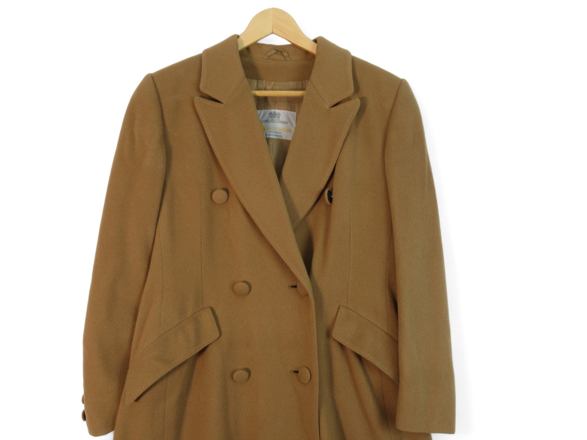 Close up front image for Aquascutum UK 12 Camel Wool Cashmere Overcoat Womenswear | Preloved