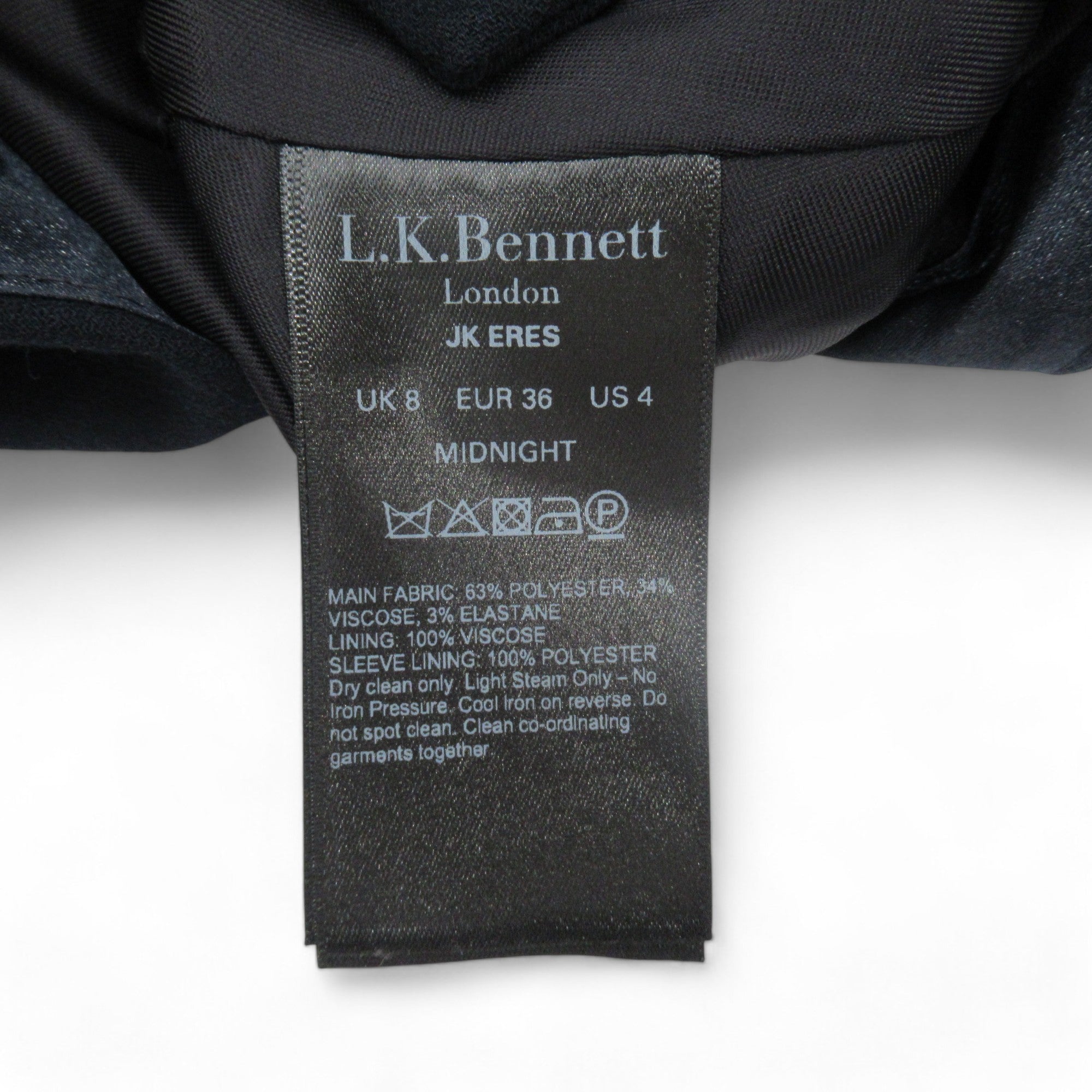 care label image for L K Bennett Small Navy Blue Suit Jacket Womenswear | Preloved 