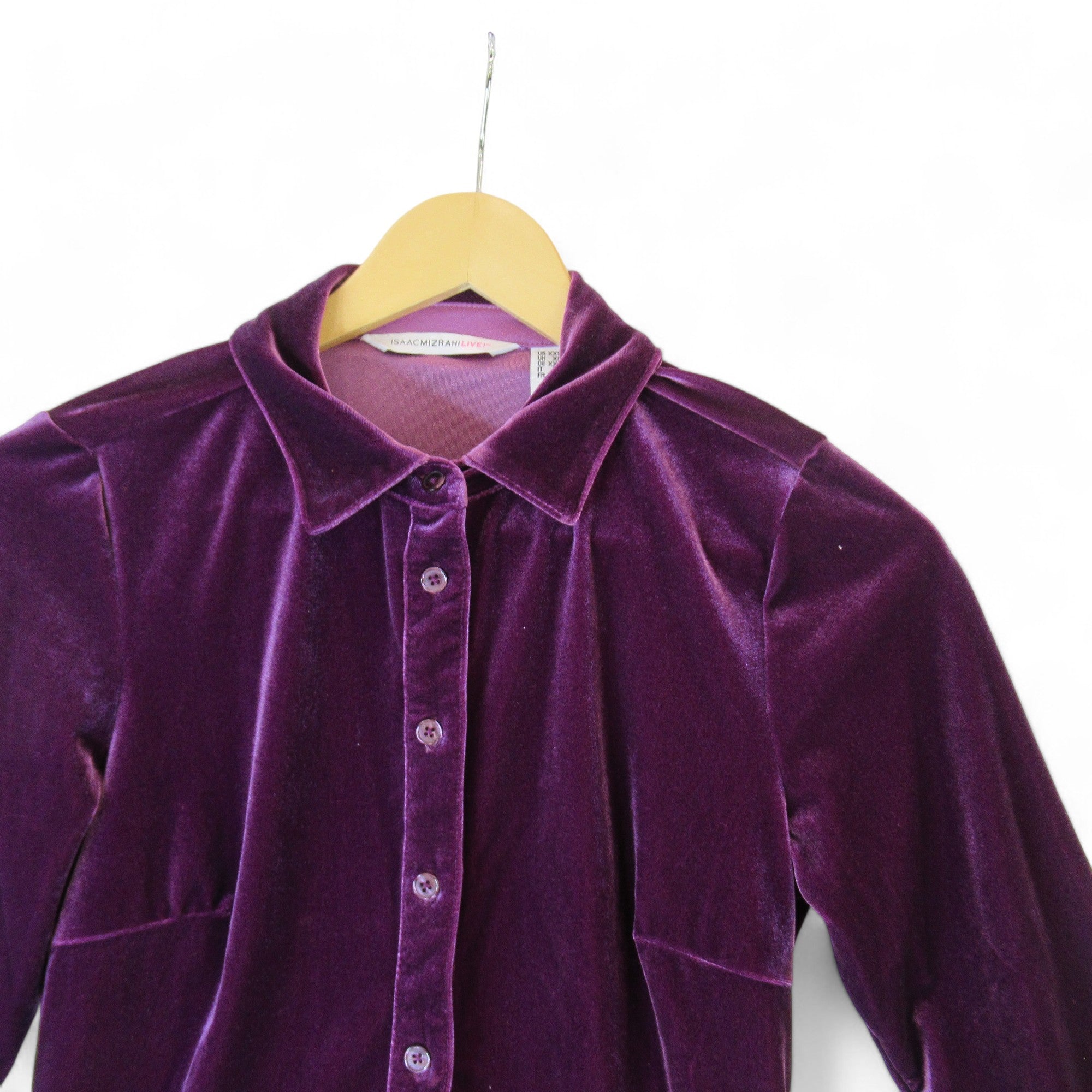 top image for Isaac Mizrahi Vintage XS Purple Velvet Shirt Womenswear | Preloved 