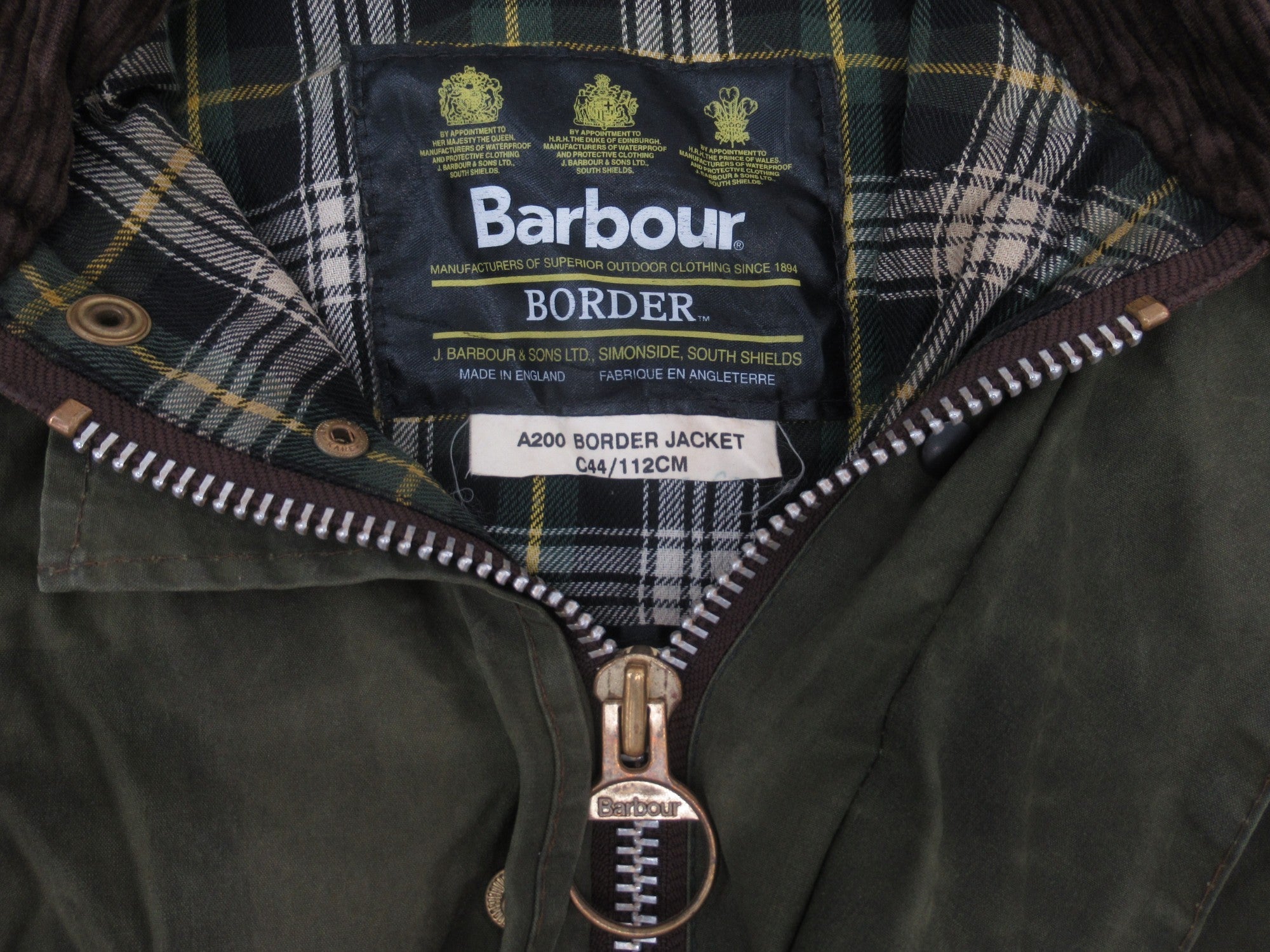 Brand label image for Barbour 44 Khaki Green Wax Border Jacket Menswear | Preloved