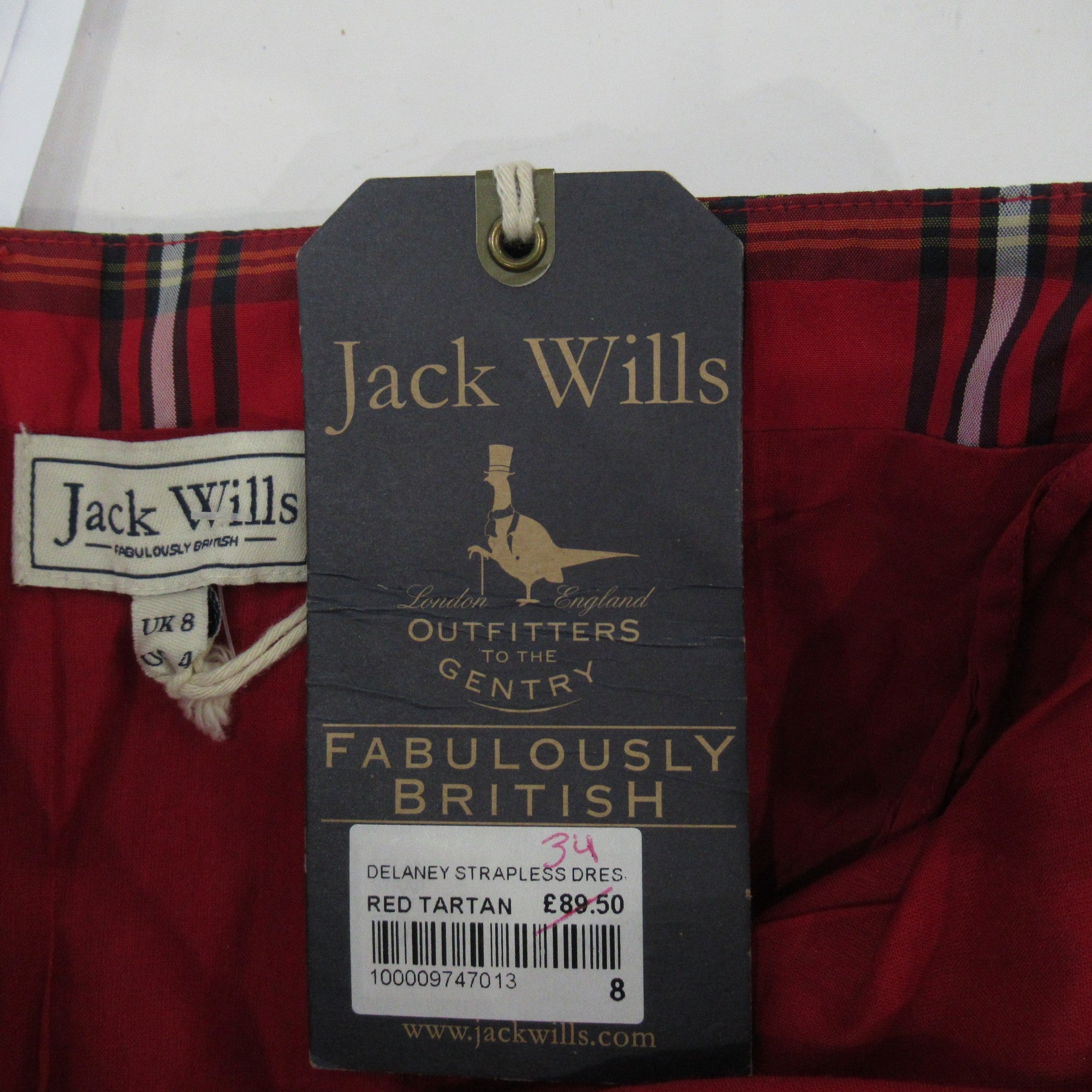 label image for Jack Wills UK 8 Tartan Delaney Strapless Dress Womenswear | Preloved