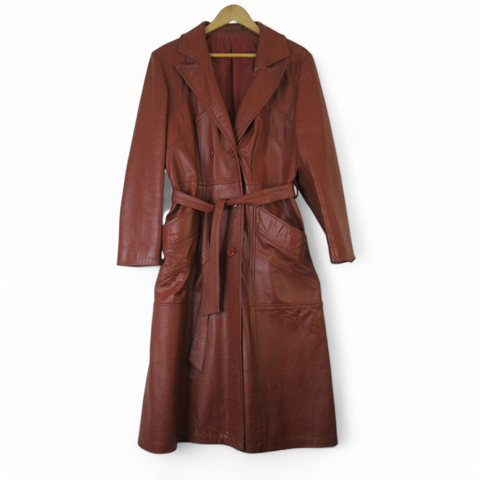 front image for County UK 18 Brown Vintage Leather Trench Coat Womenswear | Preloved 