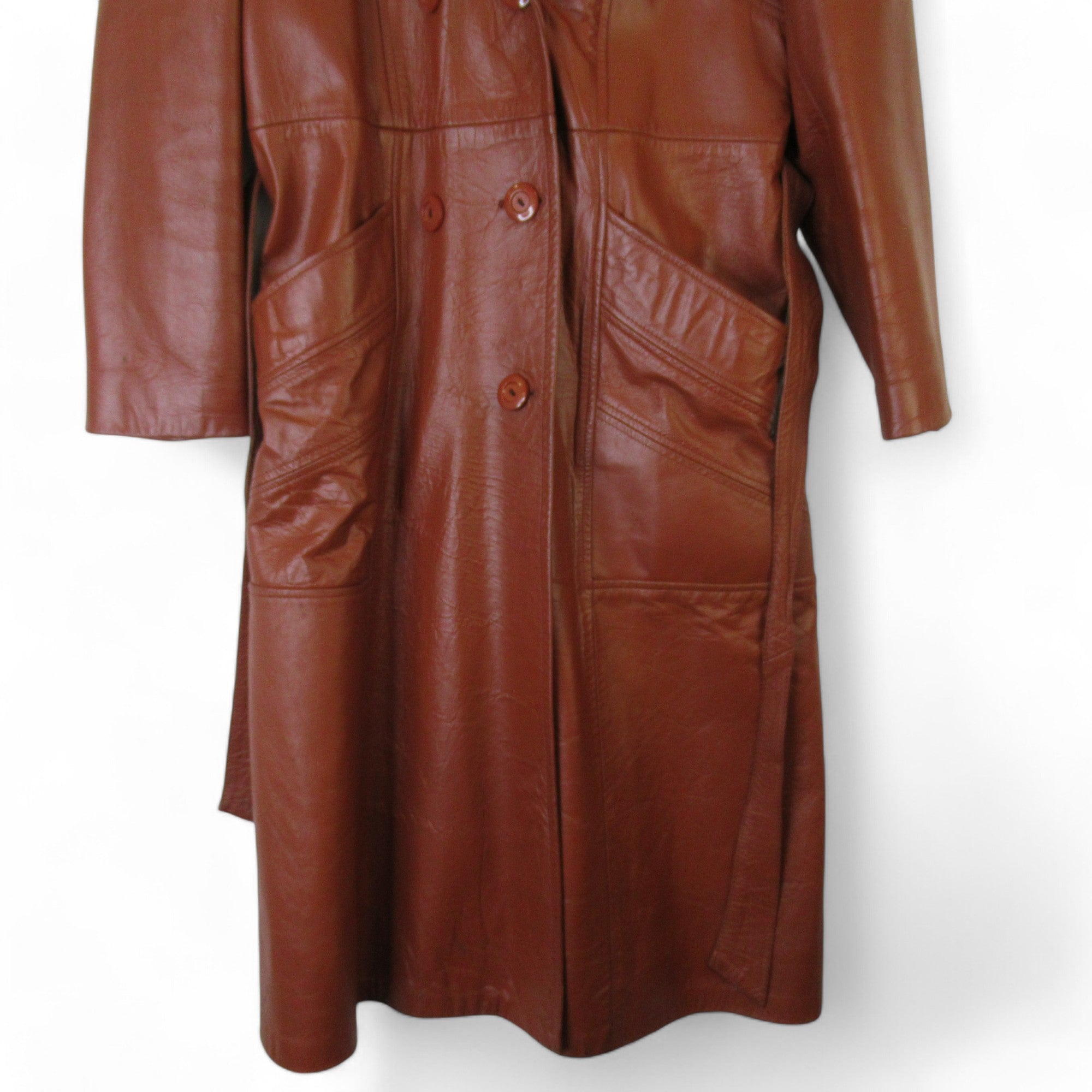 bottom image for County UK 18 Brown Vintage Leather Trench Coat Womenswear | Preloved 