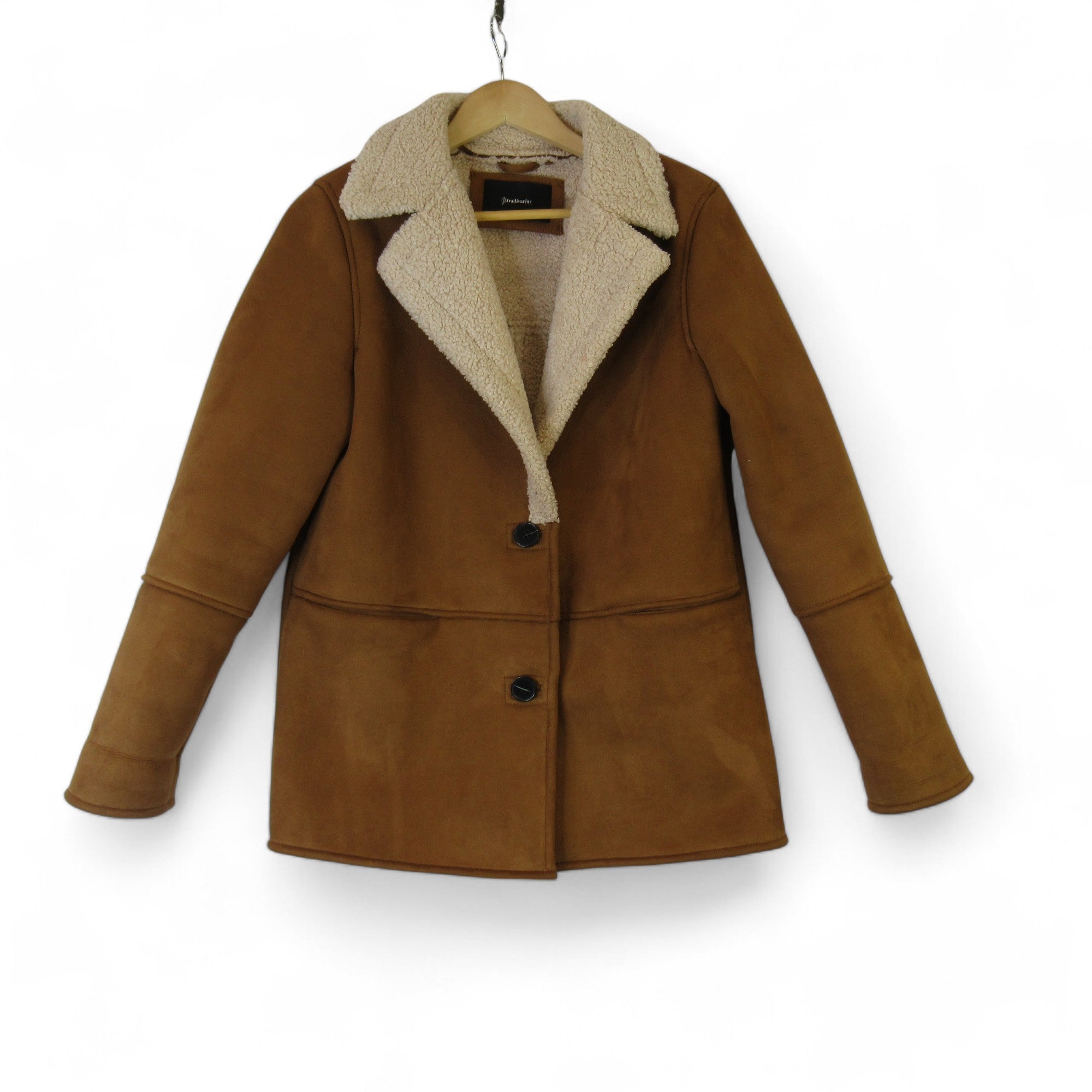 front image for Stradivarius Small Brown Faux Suede Coat Womenswear | Preloved 